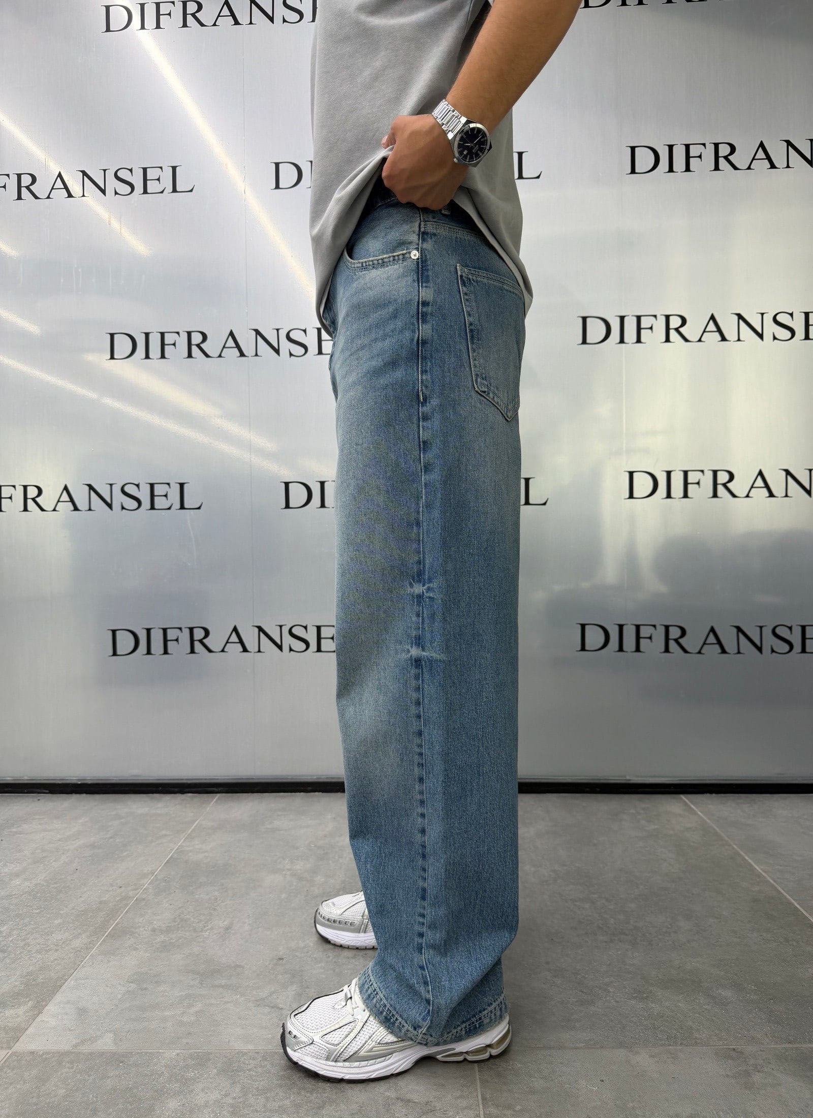 Süper Baggy Yıkamalı Tintli Mavi  Fit Jean