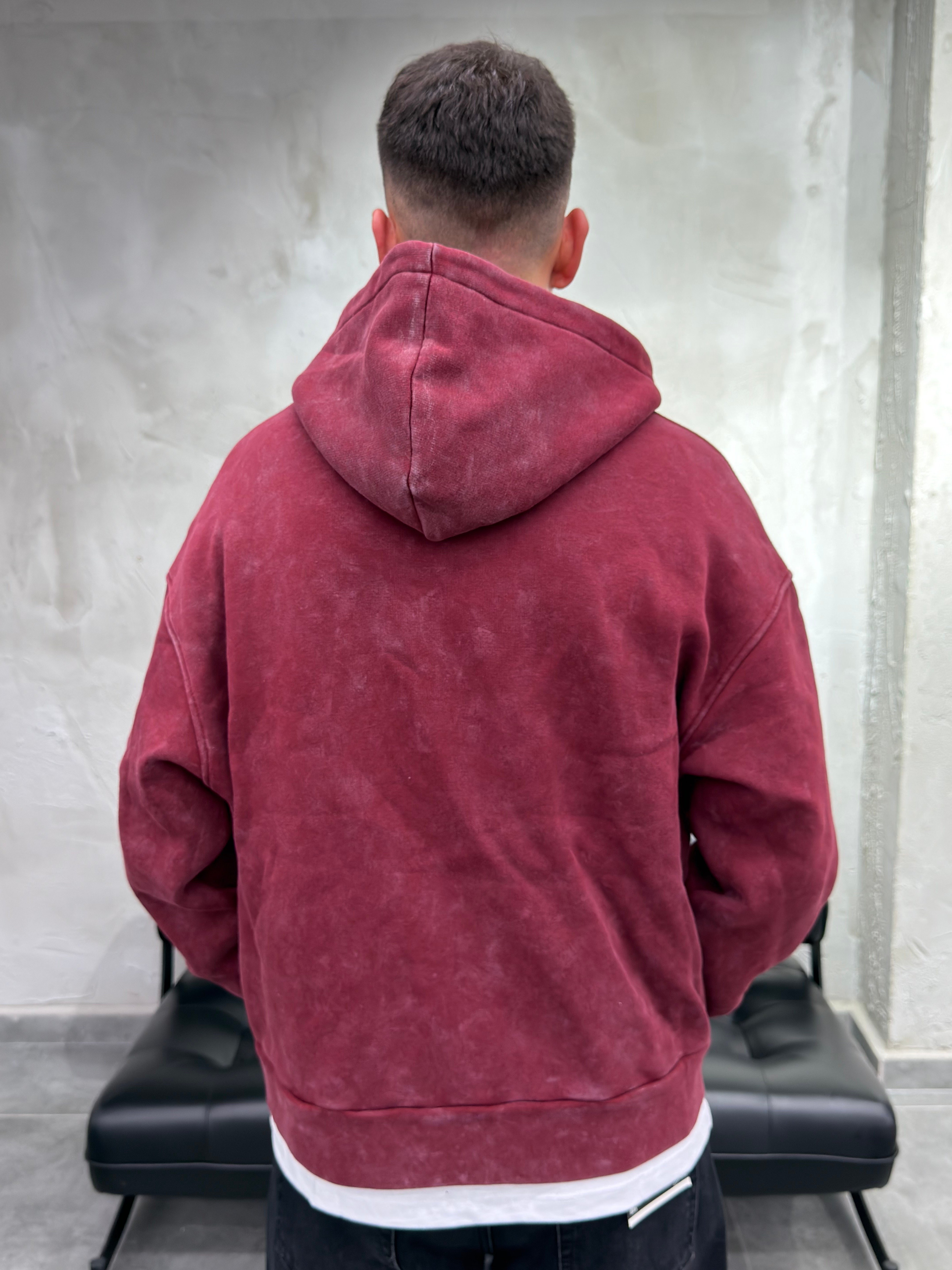 Süslü Düğmeli Yıkamalı Fermuarlı Bordo Sweatshirt