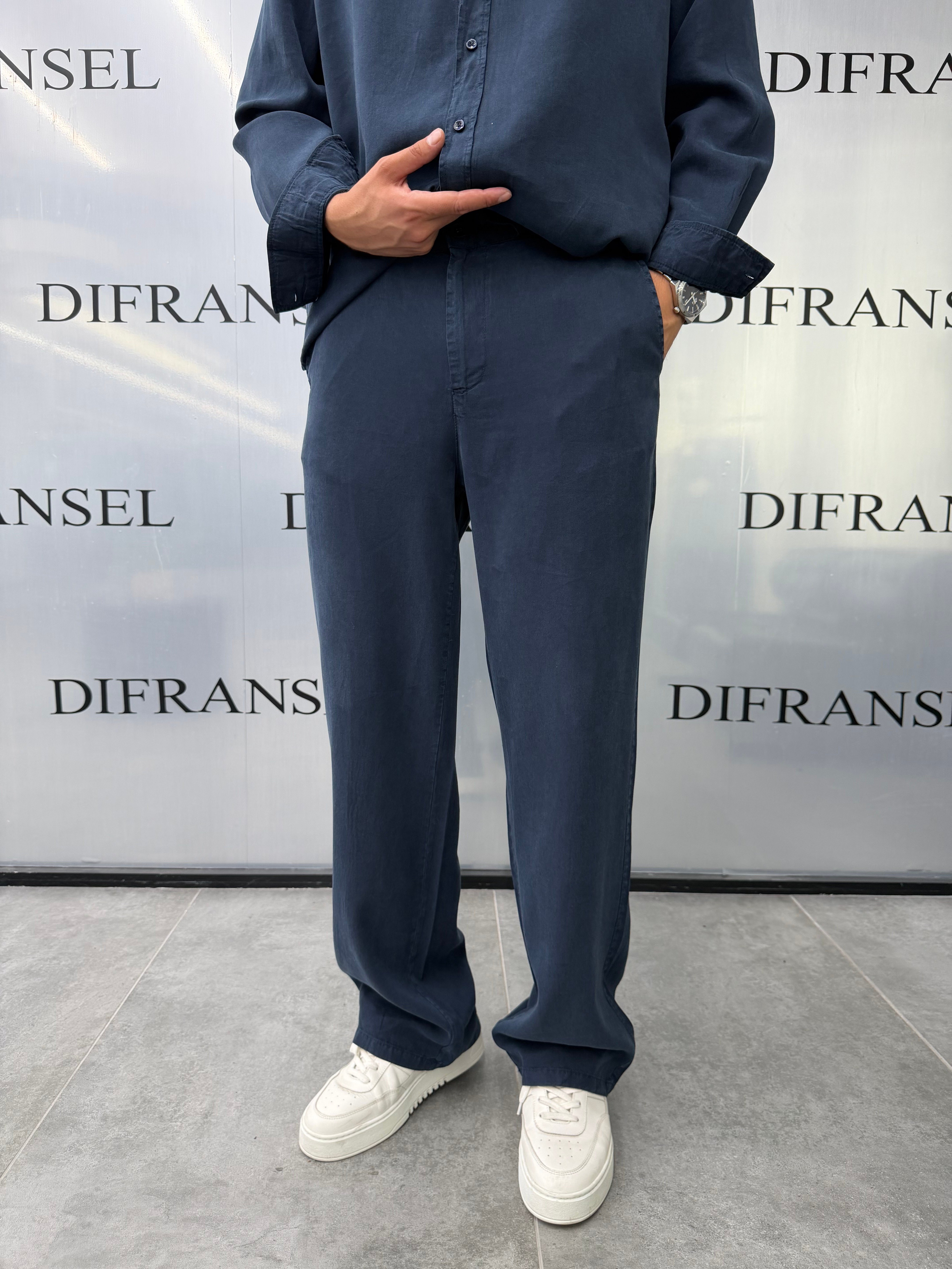 Tensel Pamuklu Lacivert İkili Takım