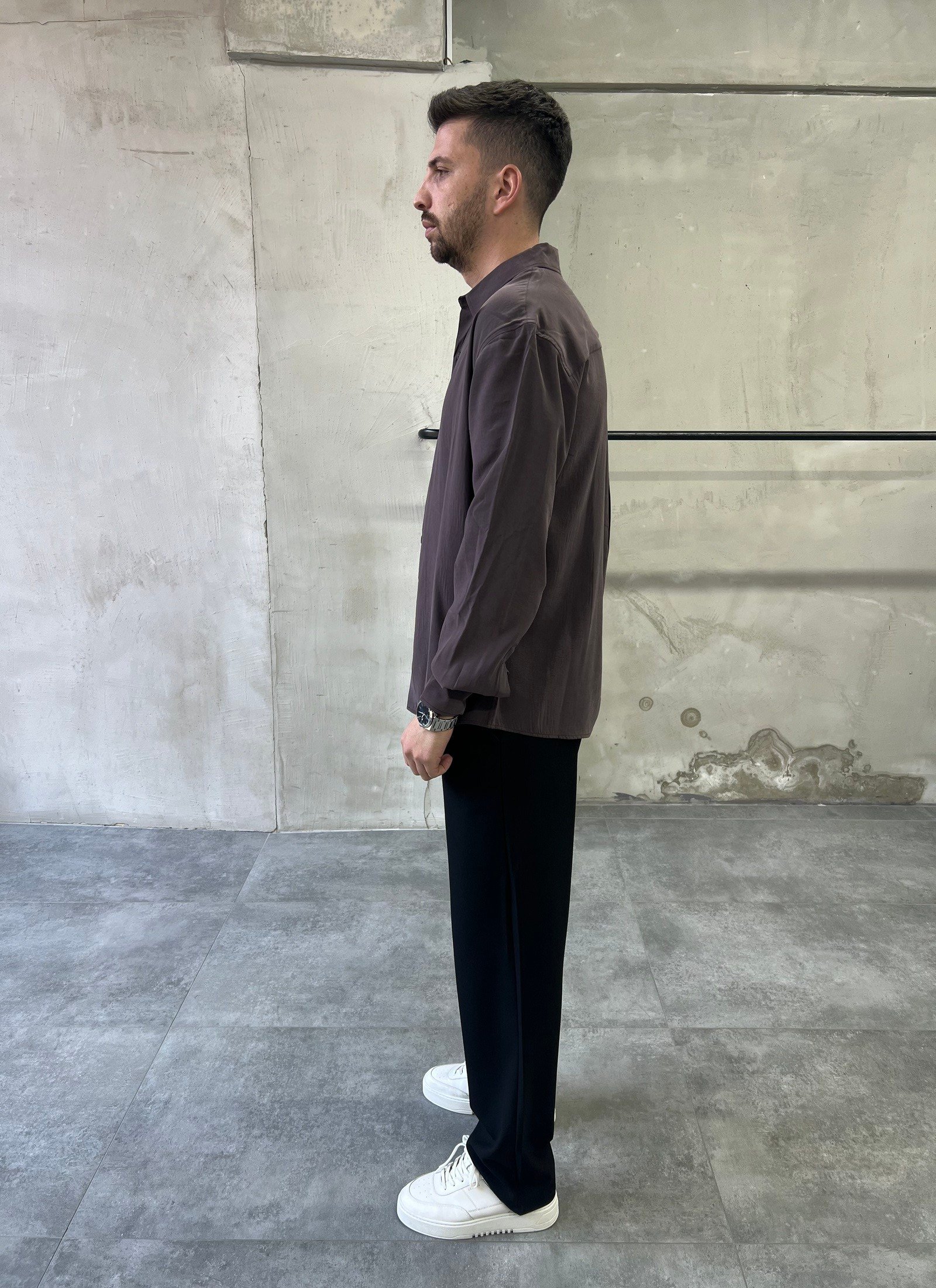 Tensel Yıkamalı Oversize Dökümlü Kahve Gömlek