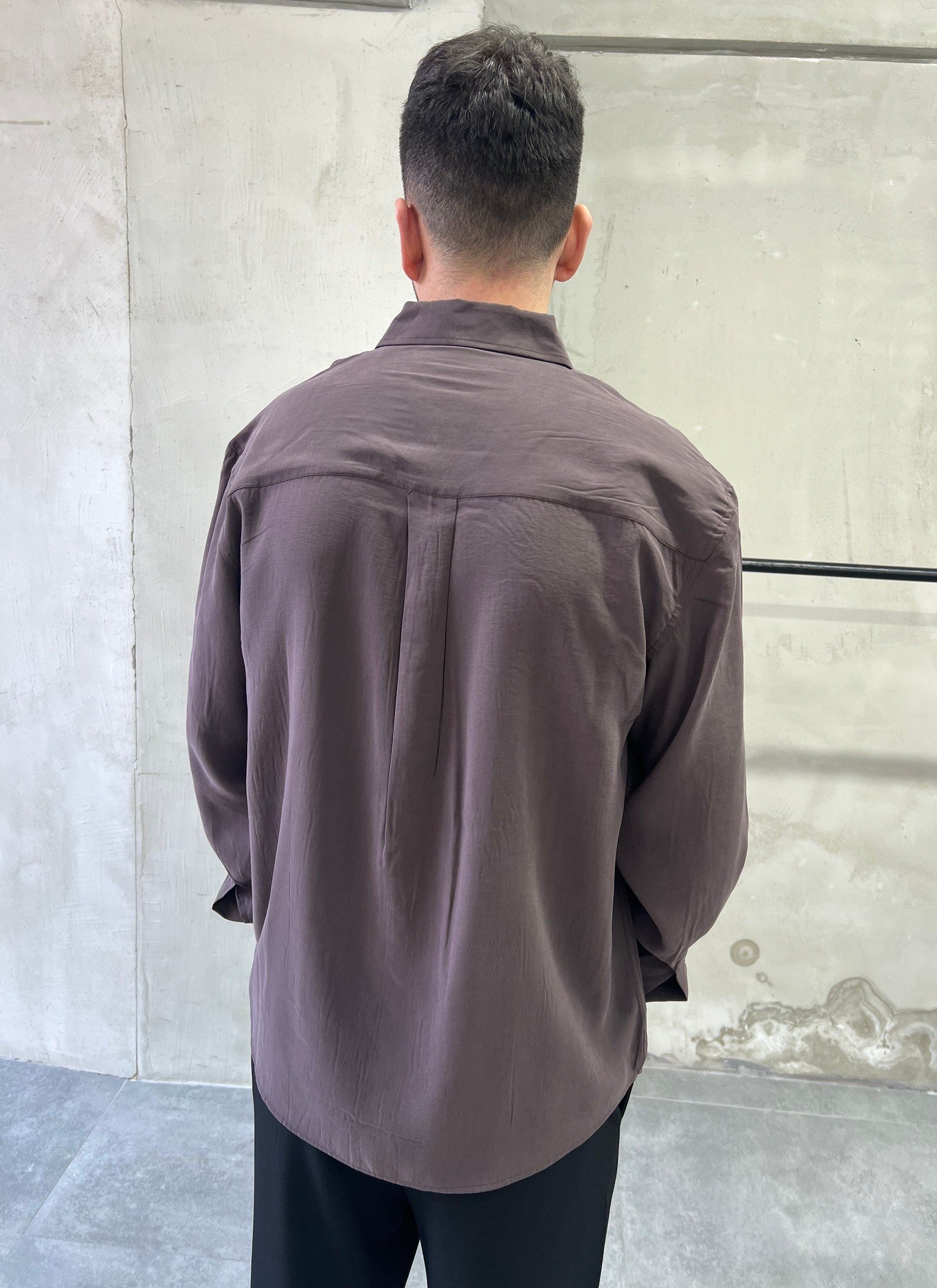 Tensel Yıkamalı Oversize Dökümlü Kahve Gömlek