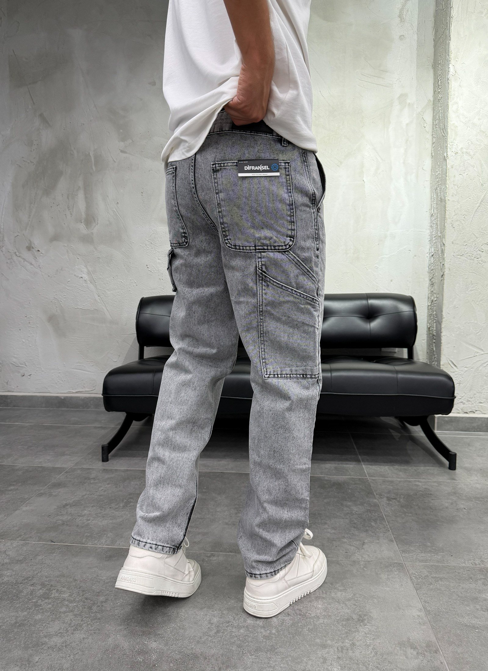 Yan Çift Cepli Antrasit Baggy Jean