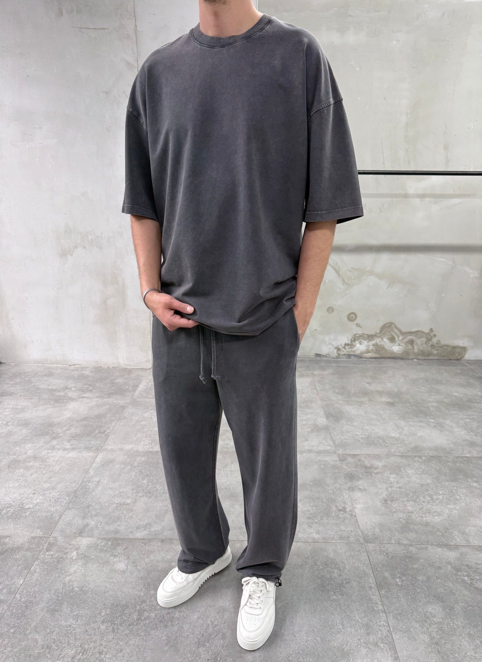 Yıkamalı Basic Siyah Eşofman Takımı