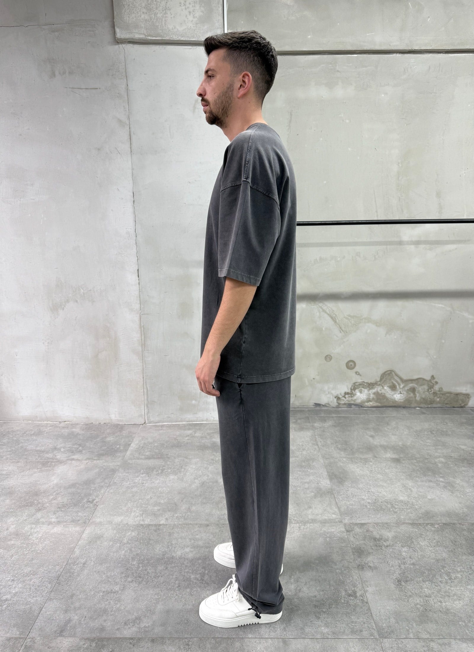 Yıkamalı Basic Siyah Eşofman Takımı