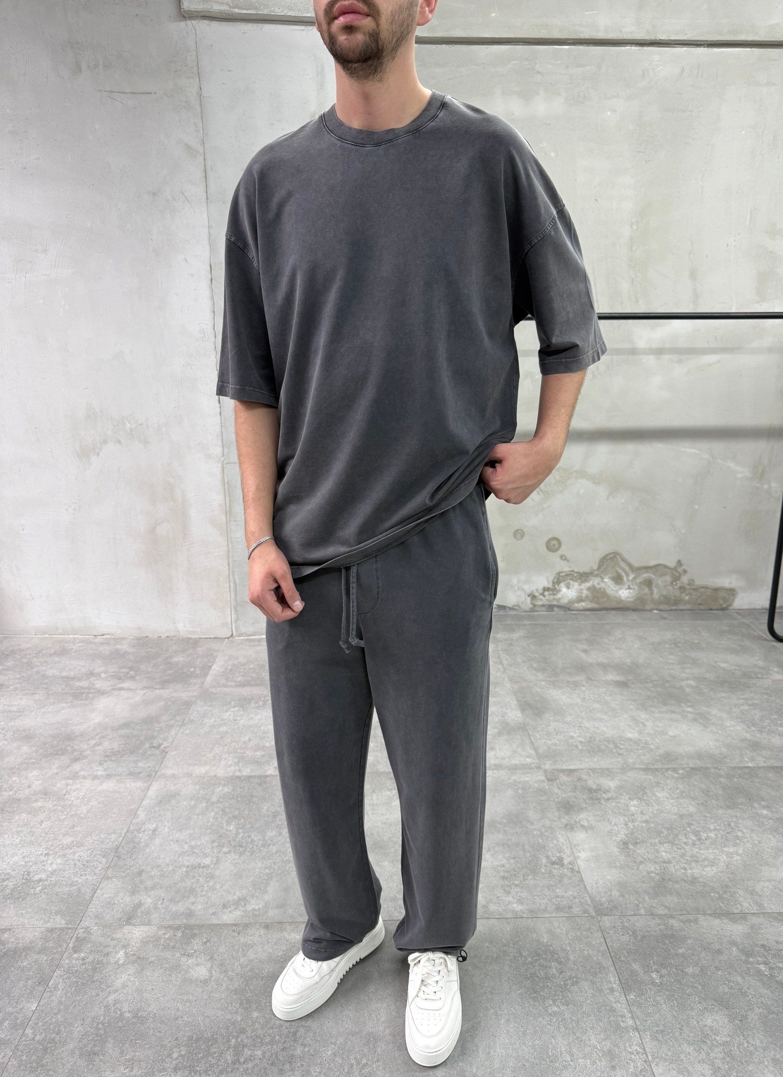 Yıkamalı Basic Siyah Eşofman Takımı