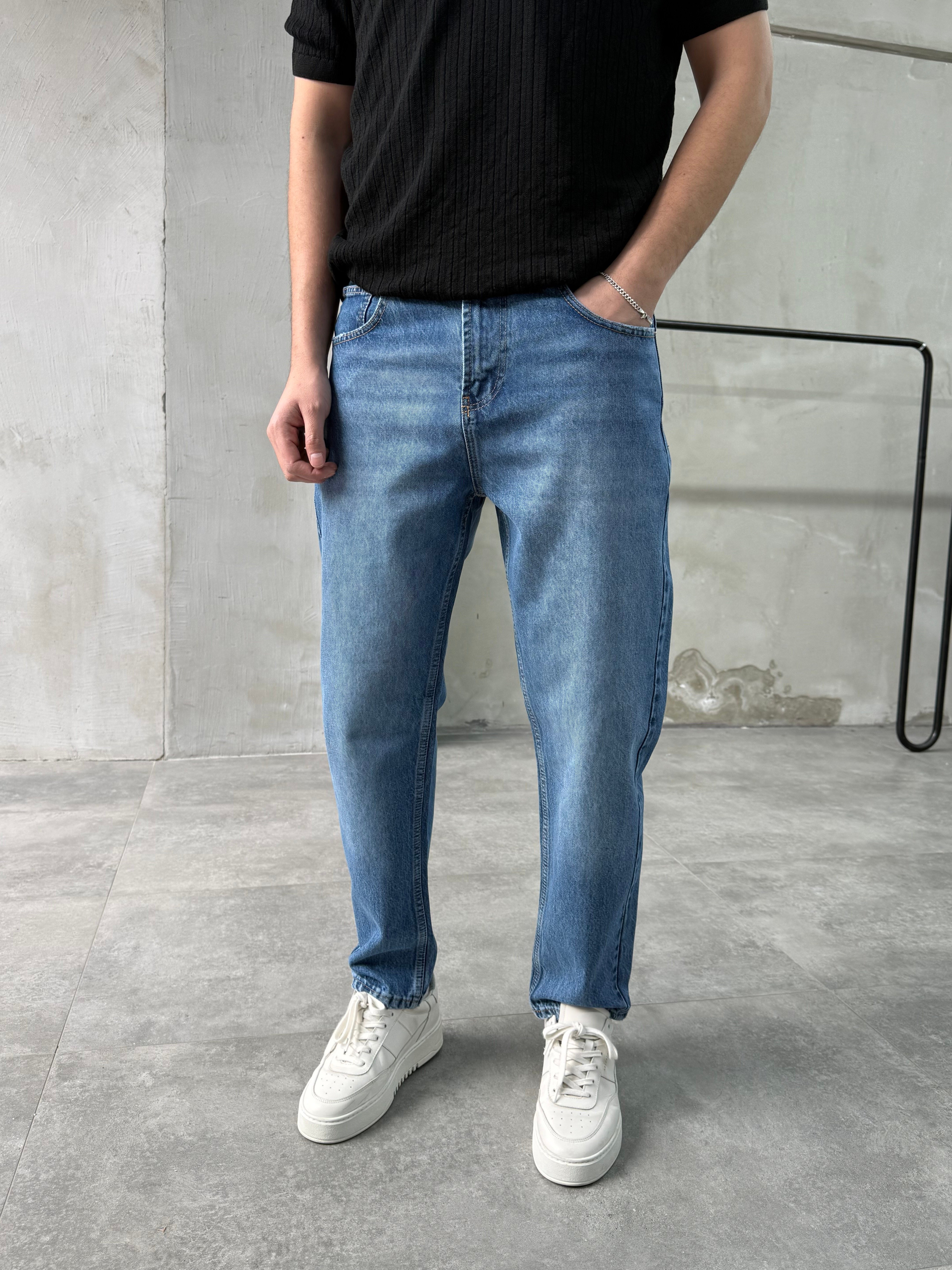 Yıkamalı Rahat Kalıp Boyfriend Koyu Mavi Jean