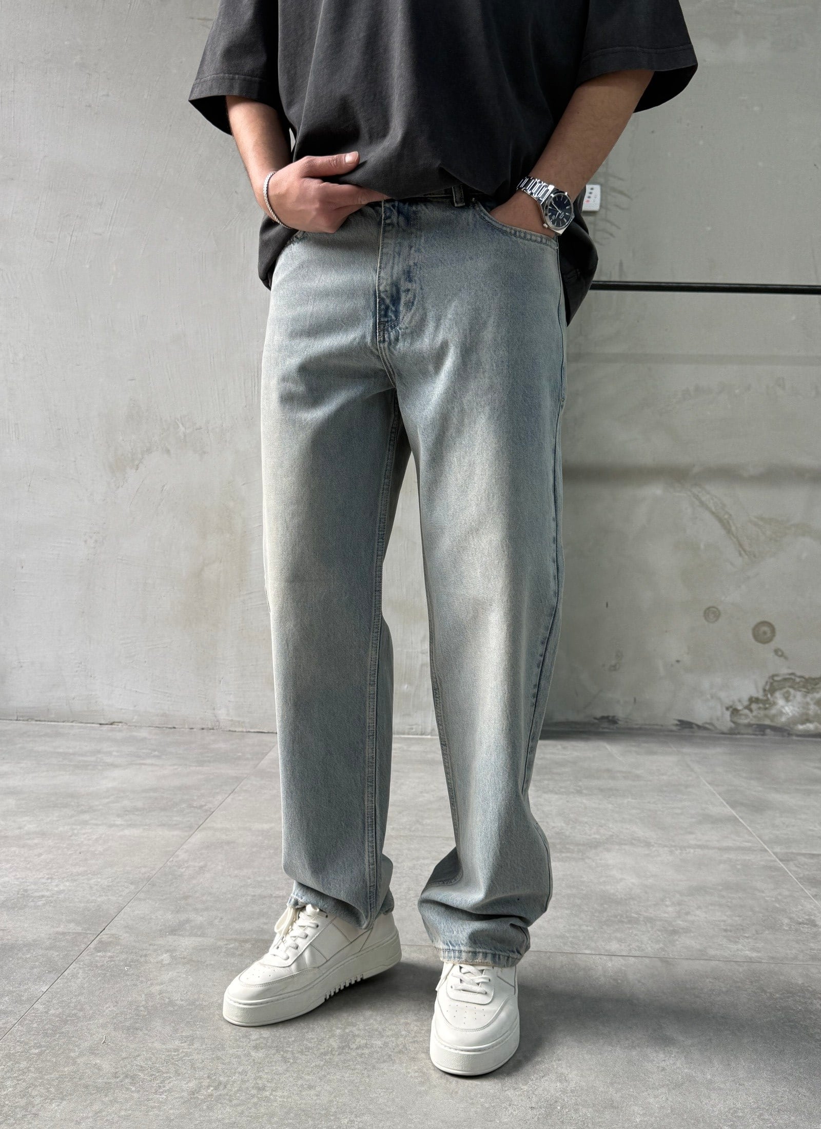 Yıkamalı Relaxed Fit Eskitme Boyfriend Jean