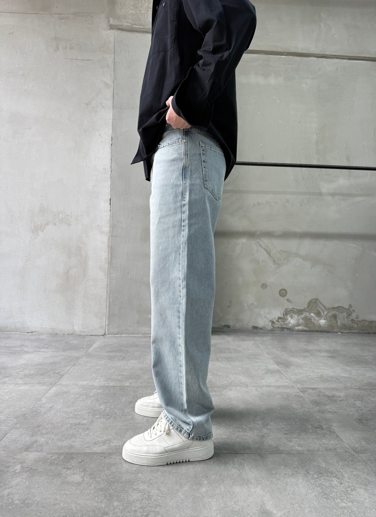 Yıkamalı Relaxed Fit Eskitme Mavi Boyfriend Jean