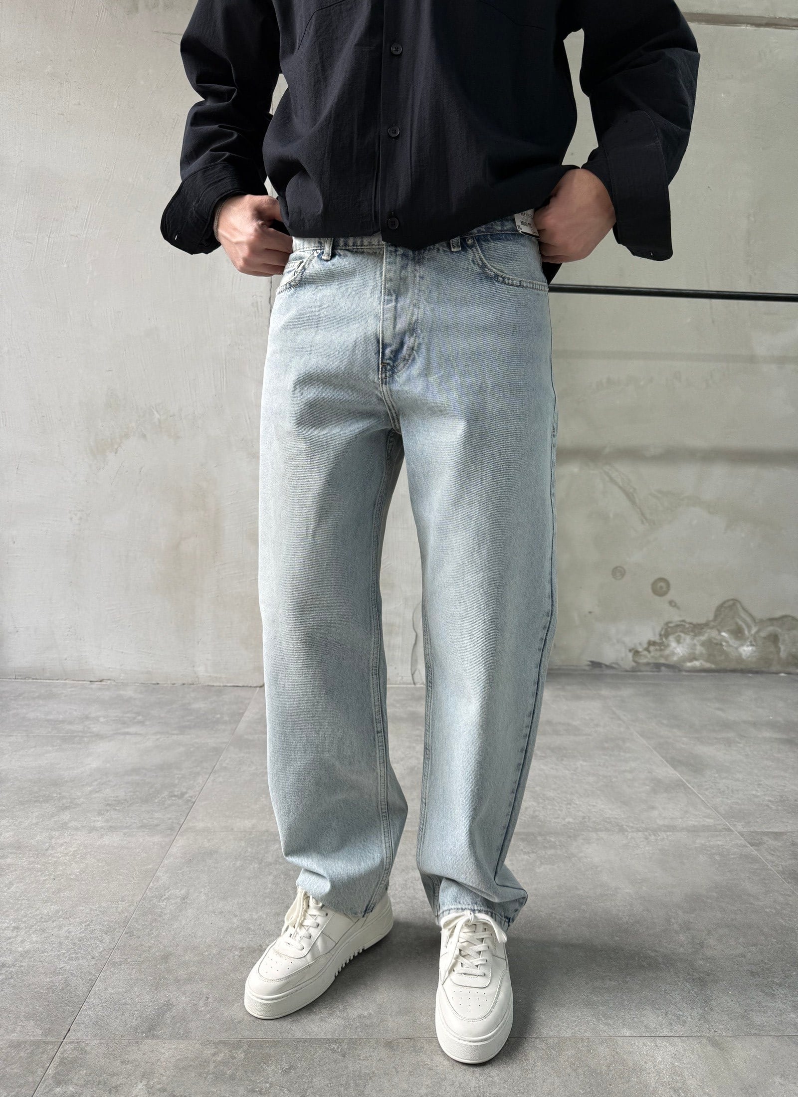Yıkamalı Relaxed Fit Eskitme Mavi Boyfriend Jean