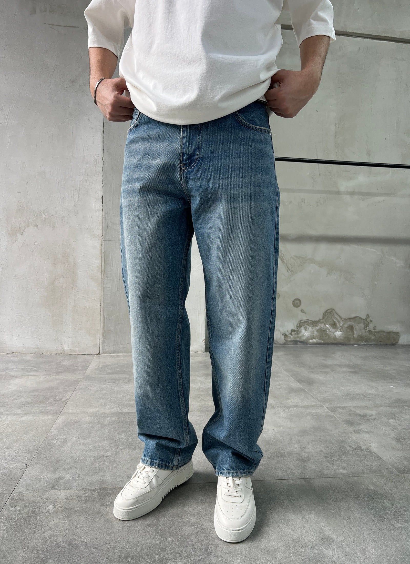 Yıkamalı Relaxed Fit Tintli Mavi Boyfriend Jean