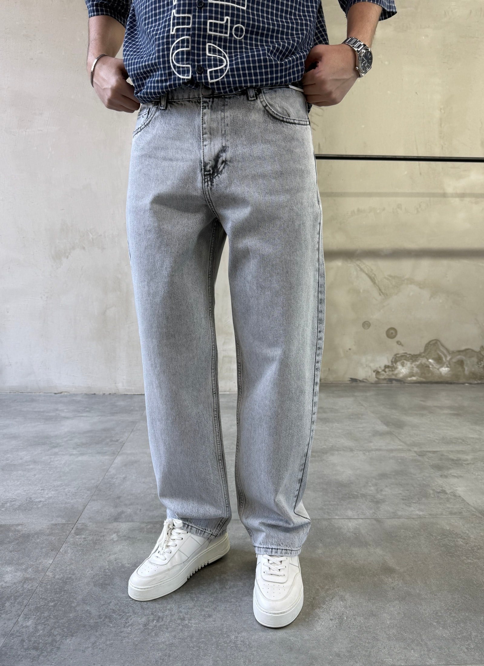 Yıkamalı Trend Model Gri Baggy Jean