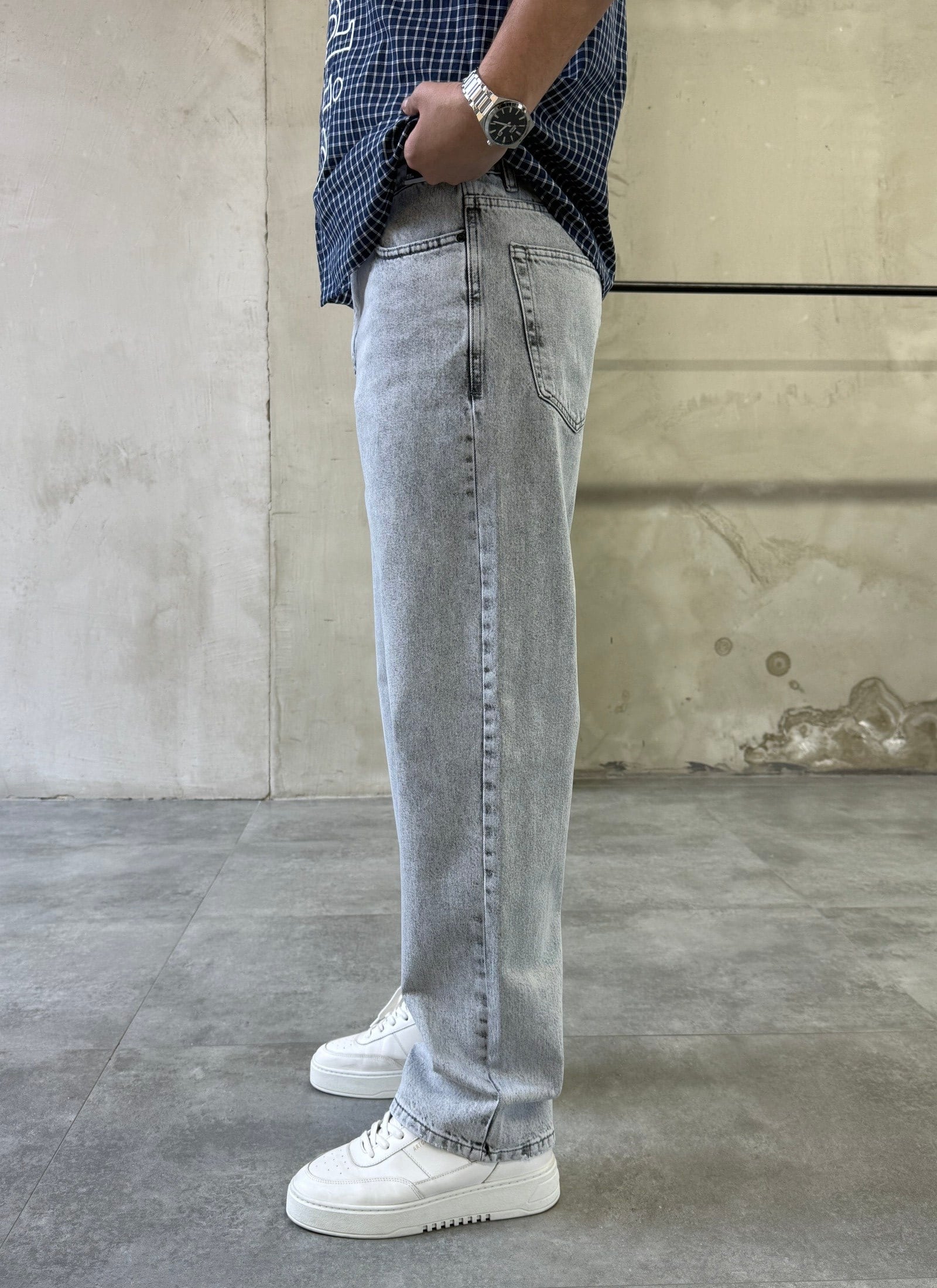 Yıkamalı Trend Model Gri Baggy Jean
