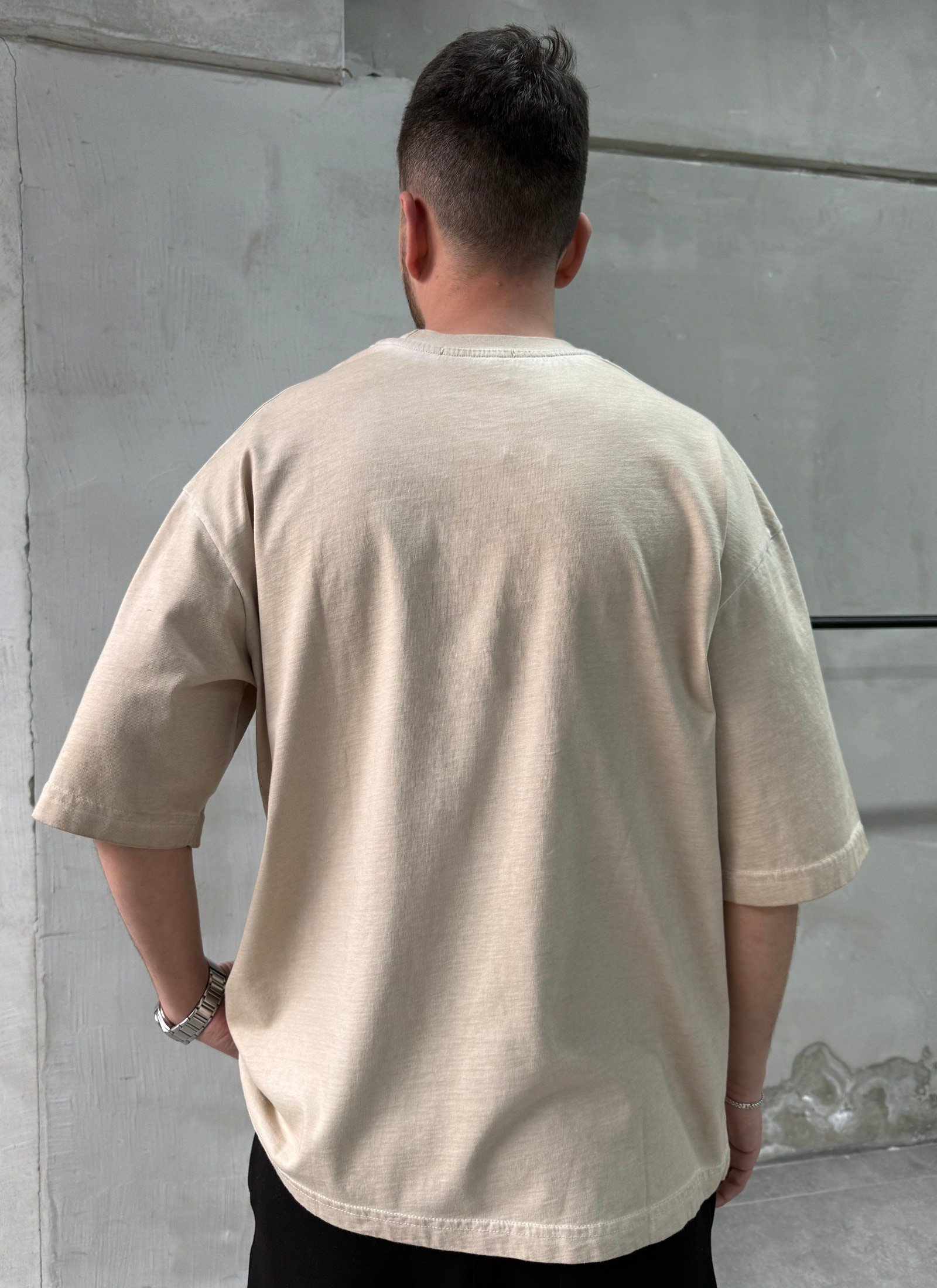 Yıkamalı World Baskılı Taş Oversize T-shirt