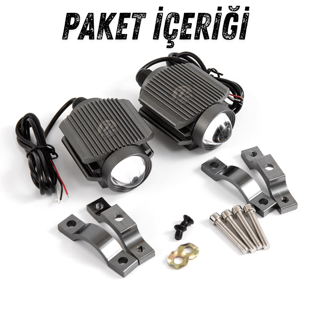2 Adet Mercekli Motosiklet Scooter ATV Uyumlu Sis Farı Sarı-Beyaz Çift Renk 12V 50W F-Tip
