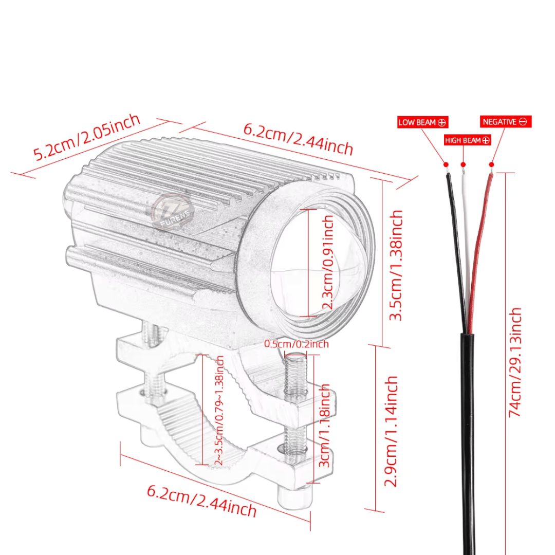 2 Adet Mercekli Motosiklet Scooter ATV Uyumlu Sis Farı Sarı-Beyaz Çift Renk 12V 50W F-Tip