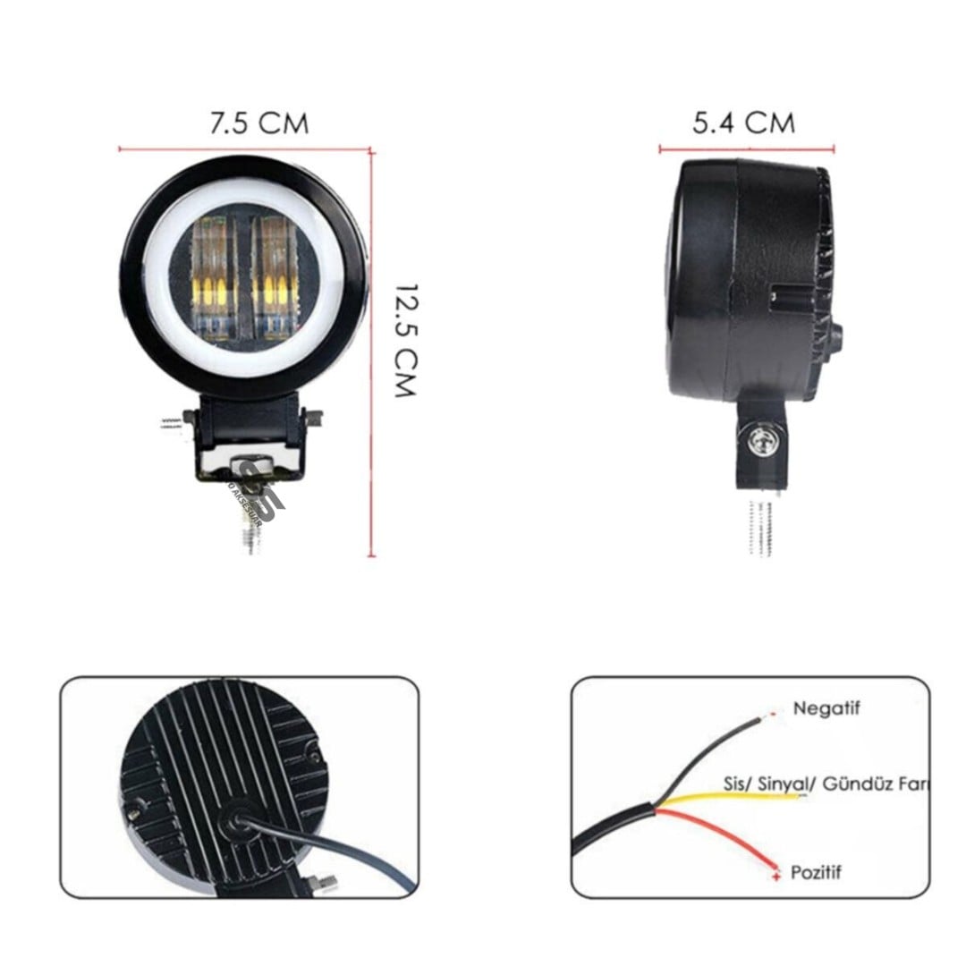 Angel Motosiklet Led Sis Farı 2 Li Set Turuncu 12v Off Road Led Tepe Sis Lambası