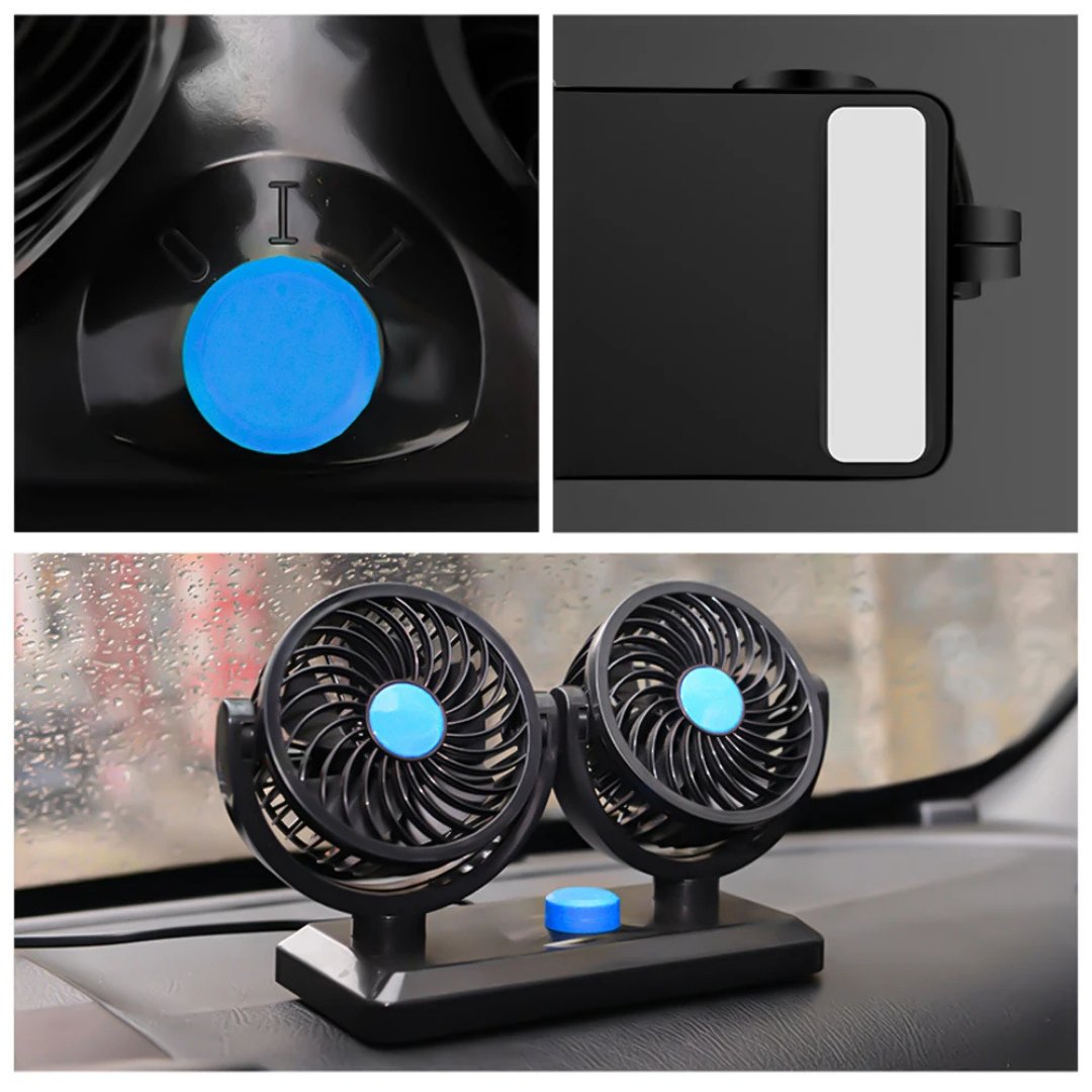 Araç İçi Vantilatör 360° Dönebilen Torpido Üstü Çift Başlıklı Vantilatör 12v Uyumlu Soğutucu Fan Siyah