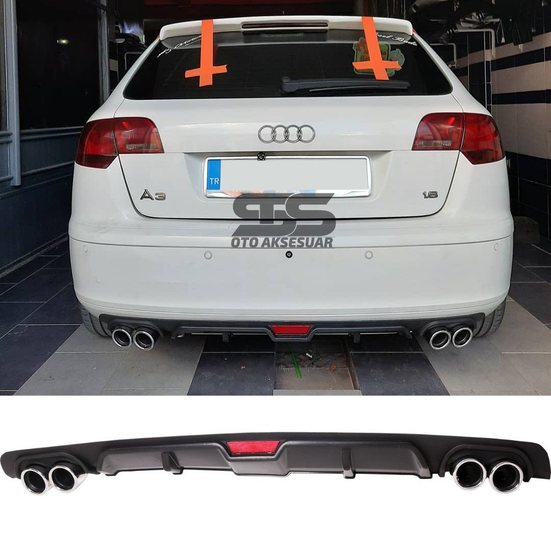 Audi A3 2003-2007 Difüzör Arka Tampon Eki 4 Egzoz Çıkışlı Siyah