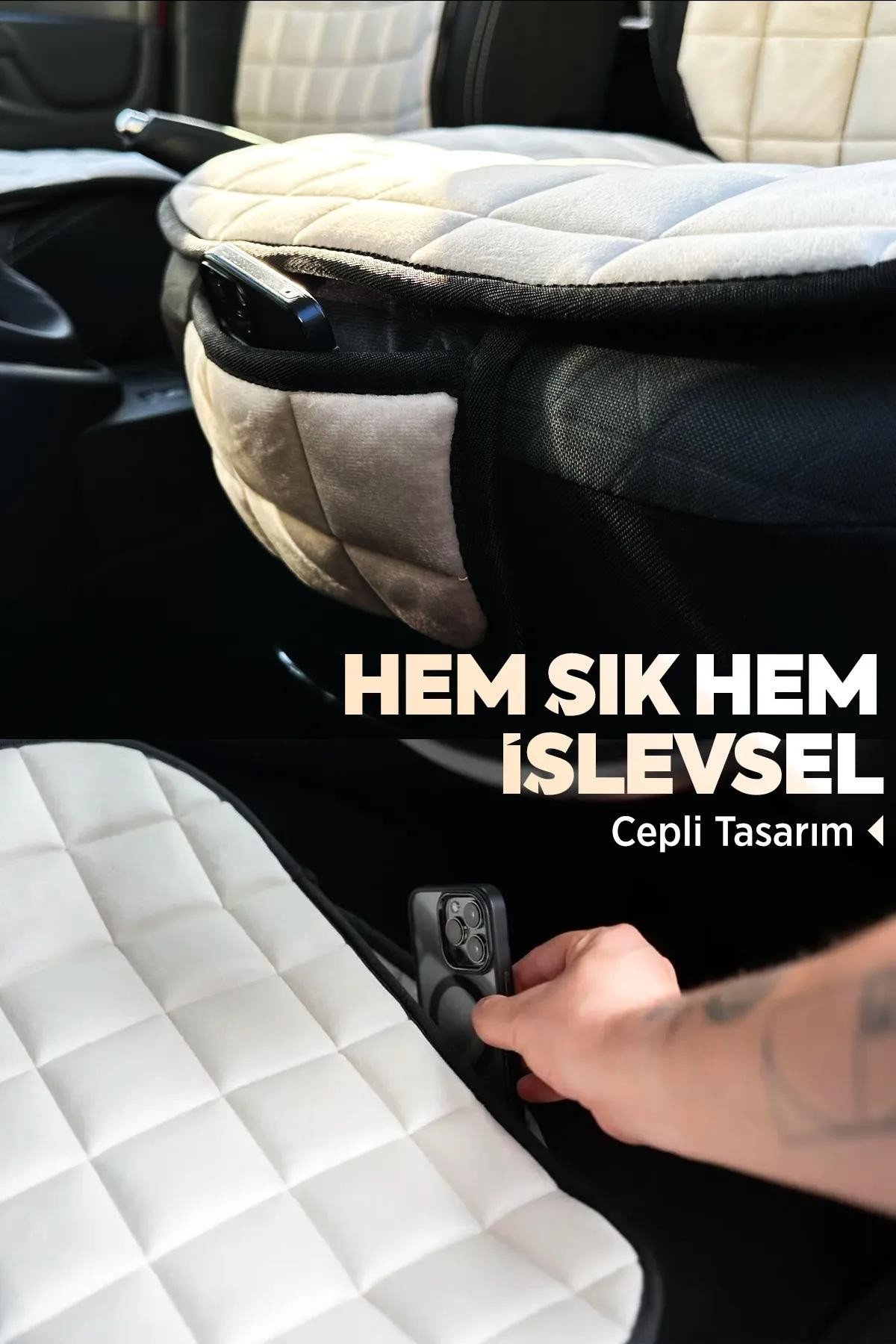 Bmw G20 Antrasit Renk Tay Tüyü Cepli & Terletmez Sırtlı Oto Koltuk Minder Seti - Koltuk Koruma Kılıfı (ÖN & ARKA TAM SET)