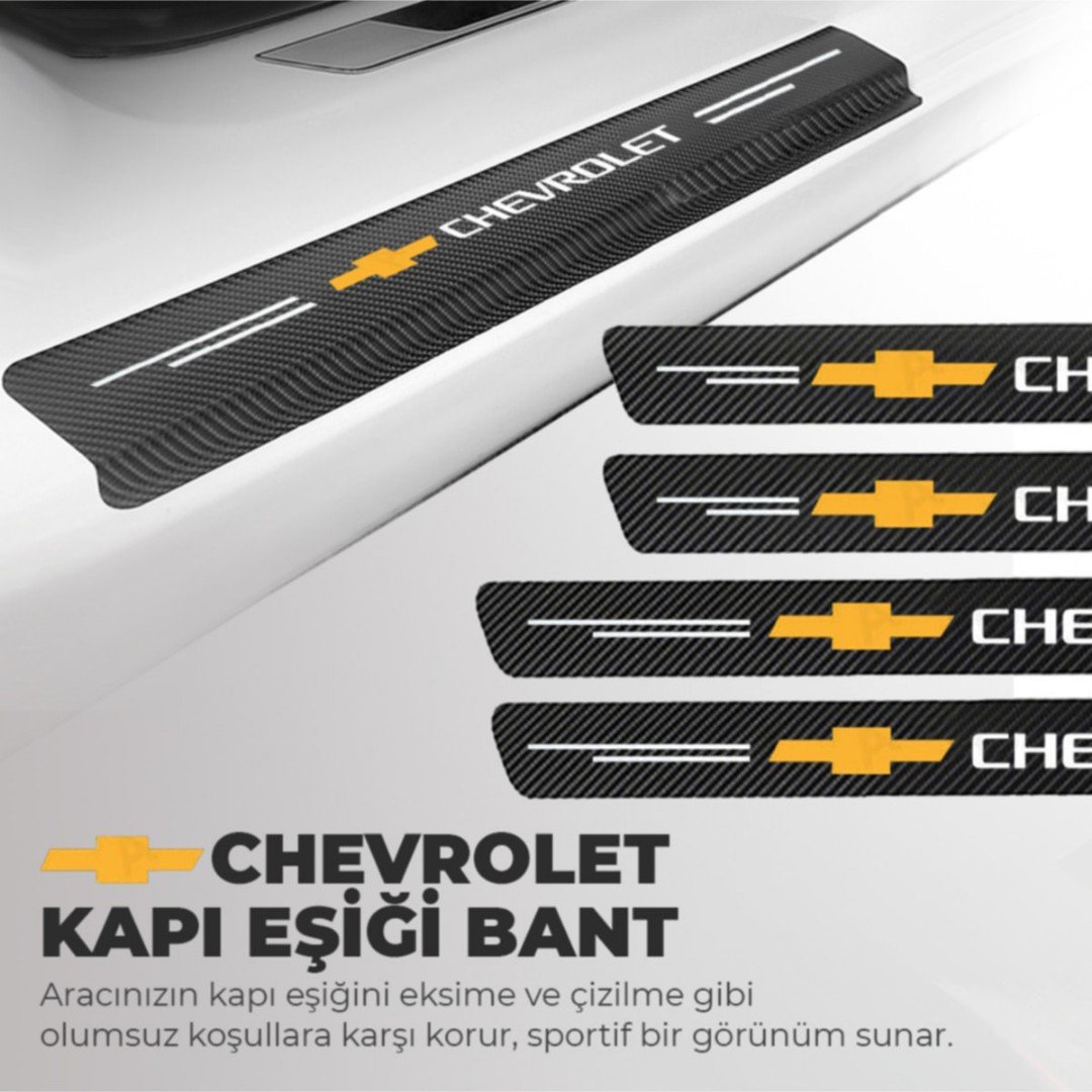 Chevrolet Logolu Karbon Kapı Eşiği Koruyucu Bant Folyo 4'lü Set