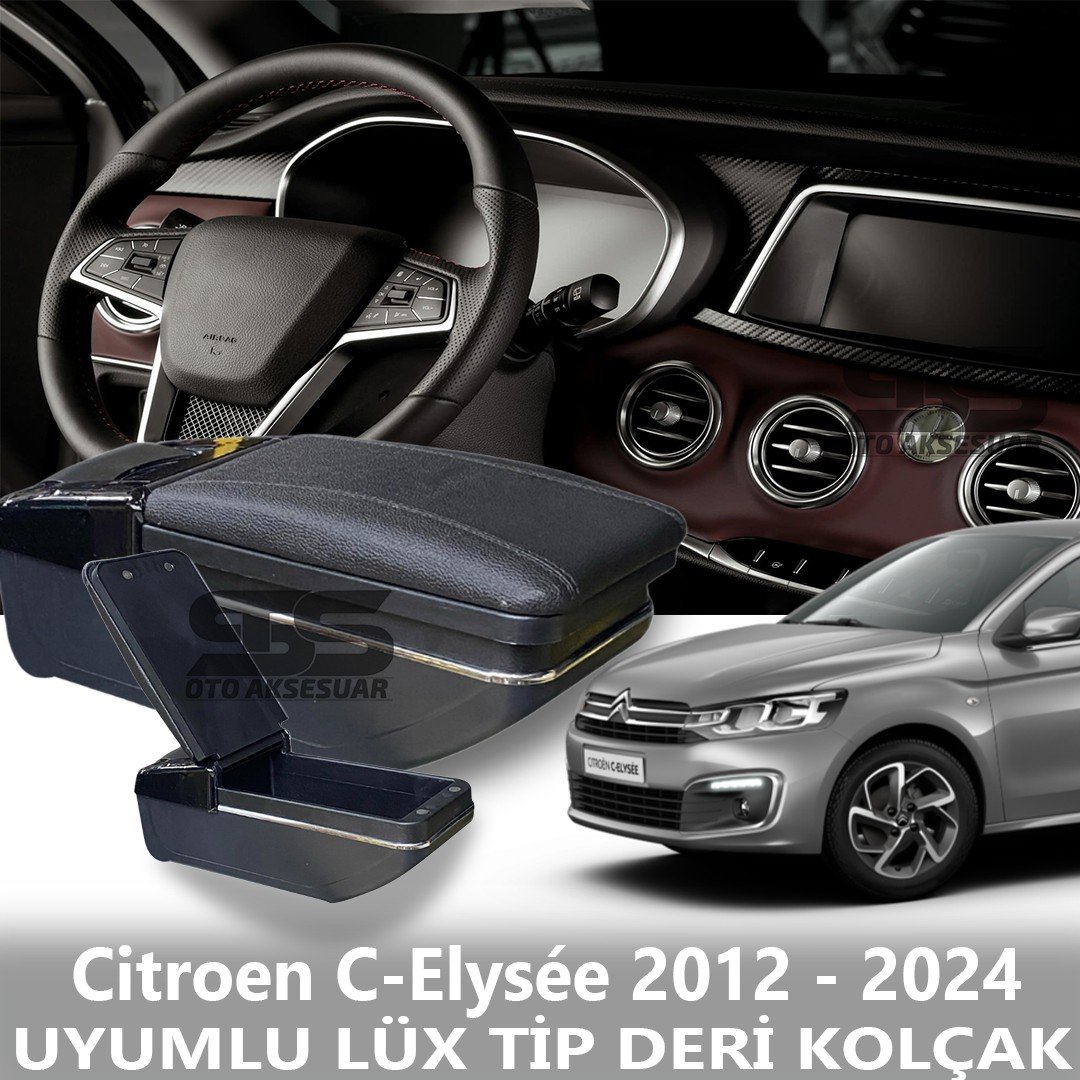 Citroen C-Elysée 2012 - 2024 Uyumlu Premium  Deri Kol Dayama Kolçak Lüx Tip 