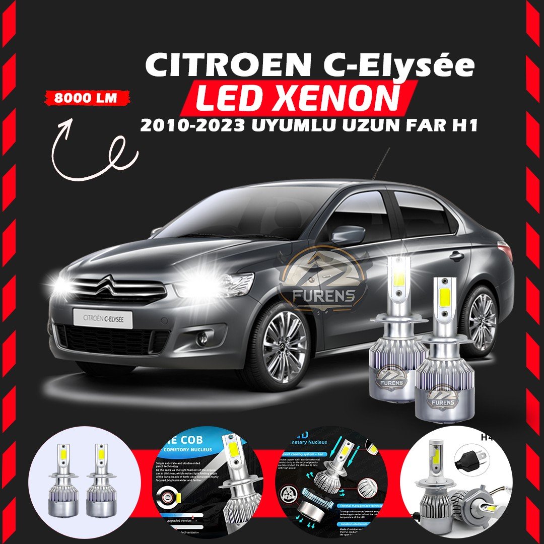 Citroen C-Elysee 2010-2023 Uzun Far Uyumlu Şimşek Etkili Led Xenon Performance Series H1