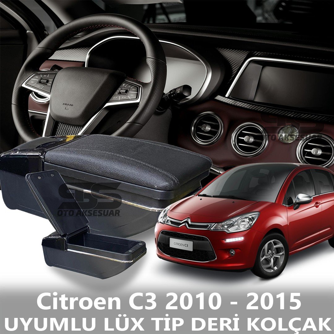 Citroen C3 2010 - 2015 Uyumlu Premium  Deri Kol Dayama Kolçak Lüx Tip 