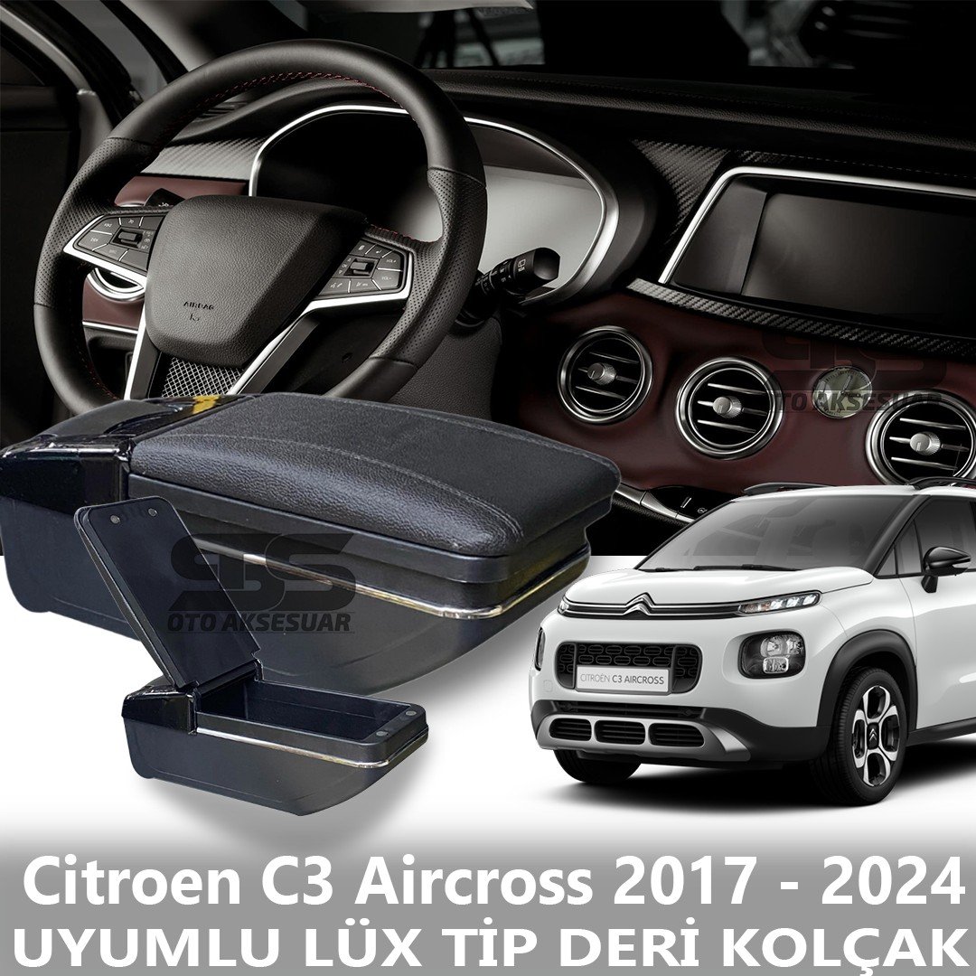 Citroen C3 Aircross 2017 - 2024 Uyumlu Premium  Deri Kol Dayama Kolçak Lüx Tip 