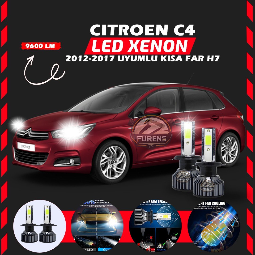 Citroen C4 2012-2017 Kısa Far Uyumlu Şimşek Etkili Led Xenon Pro Series H7
