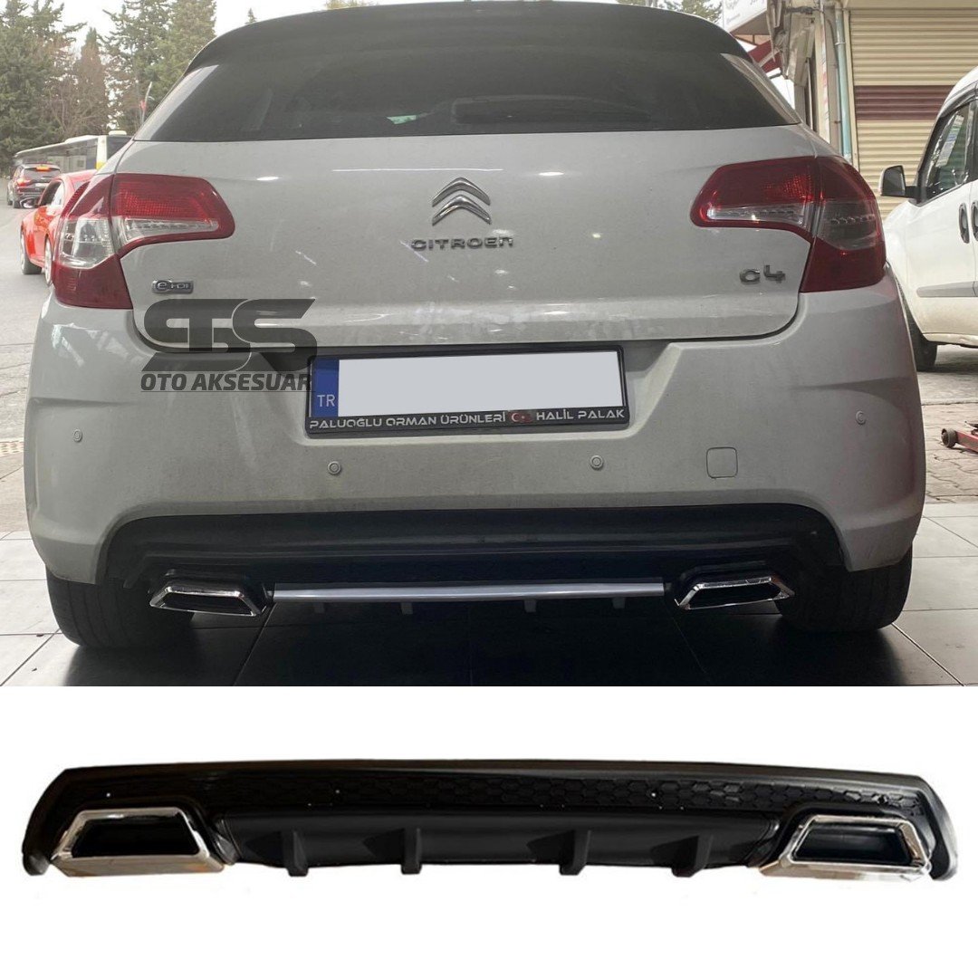 Citroen C4 Difüzör Arka Tampon Eki 2 Egzoz Çıkışlı Siyah Lüx Tip