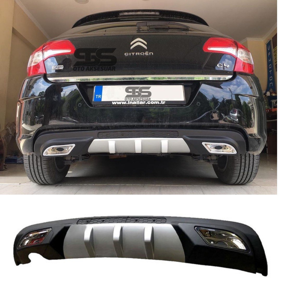 Citroen C4 Difüzör Arka Tampon Eki 2 Egzoz Çıkışlı Gri