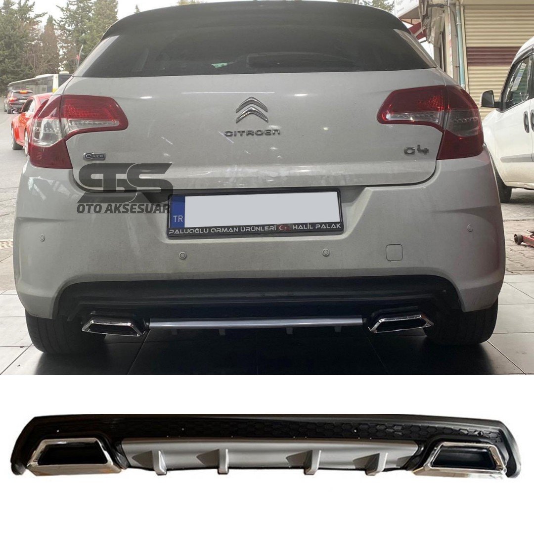Citroen C4 Difüzör Arka Tampon Eki 2 Egzoz Çıkışlı Gri Lüx Tip