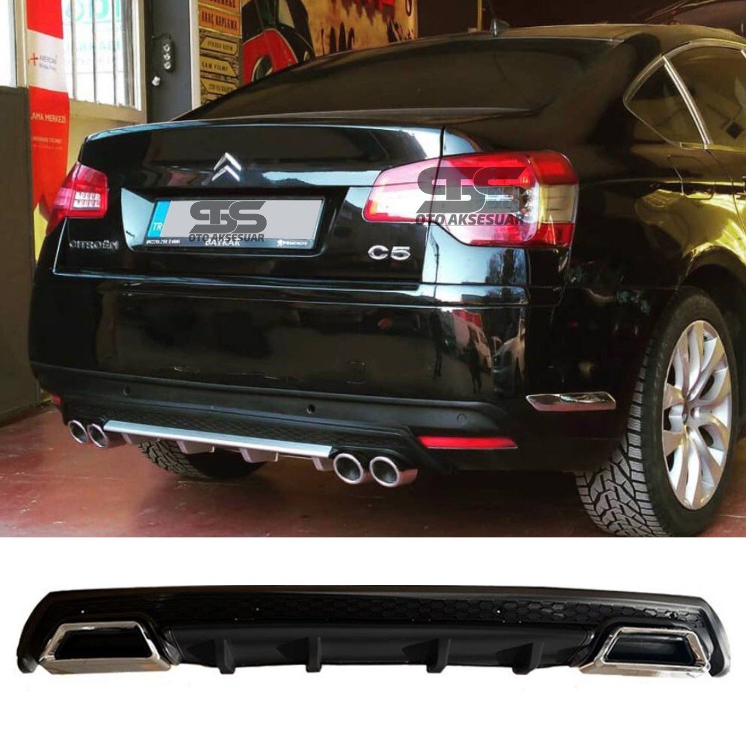 Citroen C5 Difüzör Arka Tampon Eki 2 Egzoz Çıkışlı Siyah Lüx Tip