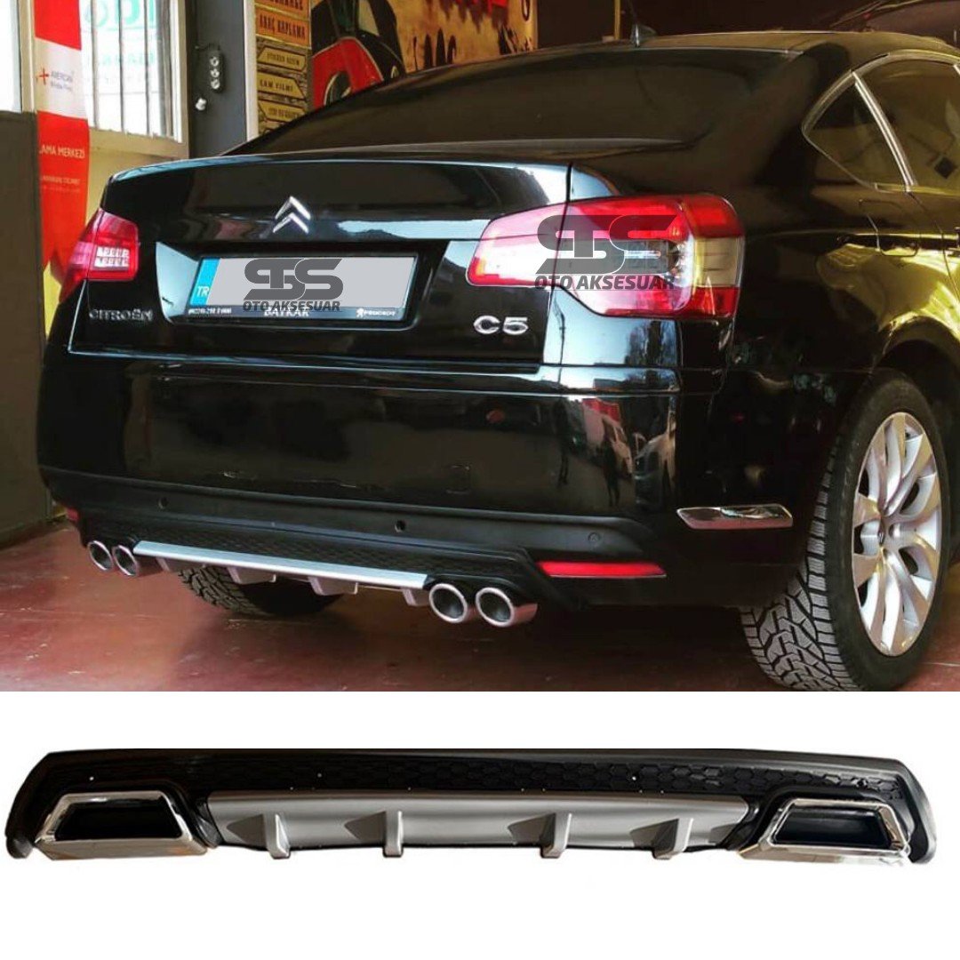 Citroen C5 Difüzör Arka Tampon Eki 2 Egzoz Çıkışlı Gri Lüx Tip