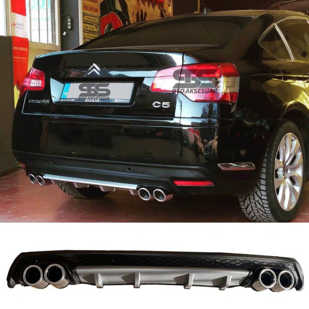 Citroen C5 Difüzör Arka Tampon Eki 4 Egzoz Çıkışlı Gri Lüx Tip