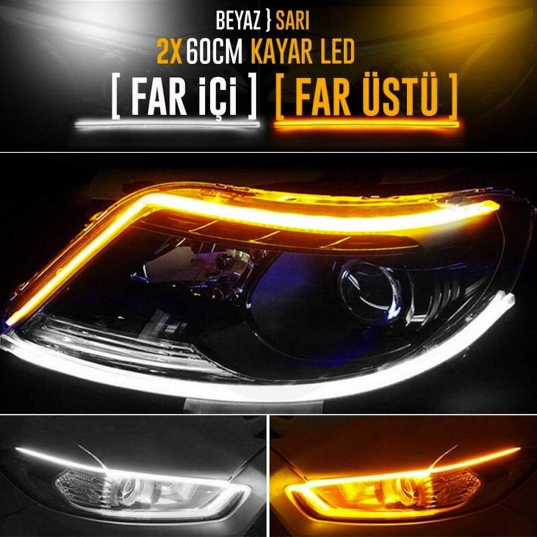 Far Içi Far Üstü Selamlamalı Sinyalli Beyaz - Turuncu Kayar Led 2'li Set 60 Cm