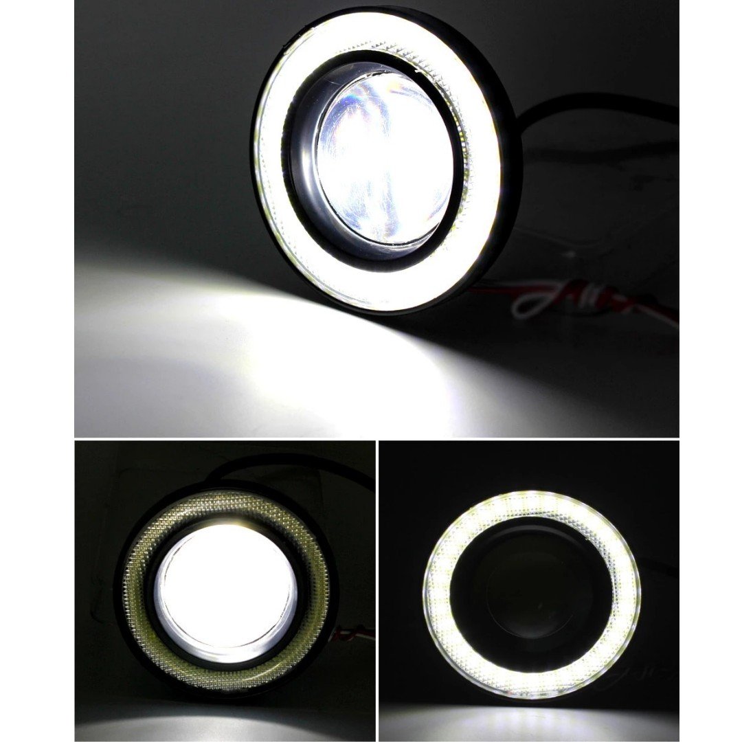 Fiat Doblo D4 Uyumlu, Universal Mercekli Led Angel Sis Farı, 76mm Beyaz Renk