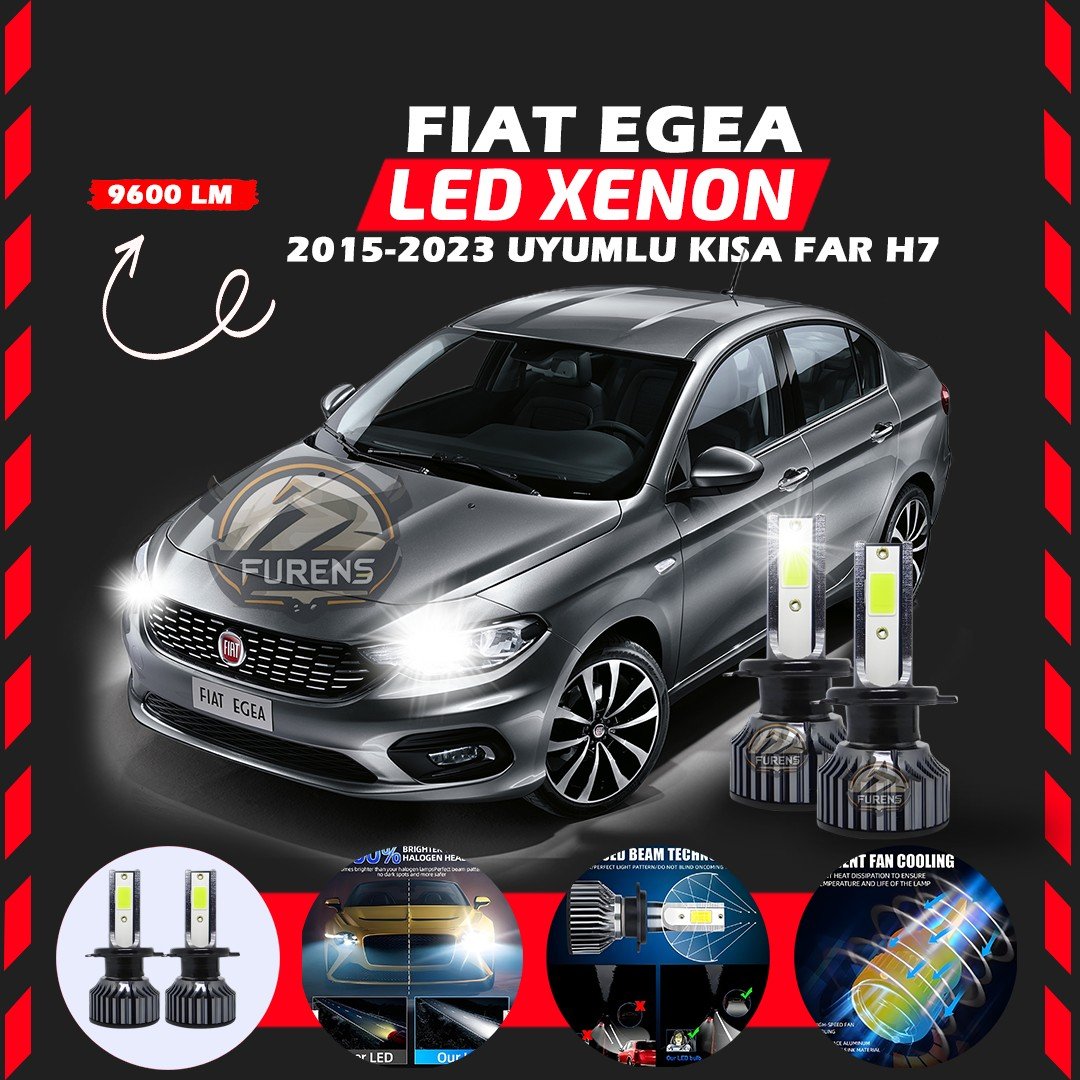 Fiat Egea 2015-2023 Kısa Far Uyumlu Şimşek Etkili Led Xenon Pro Series H7