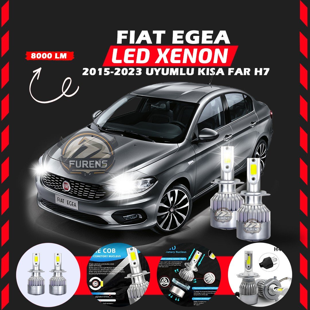Fiat Egea 2015-2023 Kısa Far Uyumlu Şimşek Etkili Led Xenon Performance Series H7
