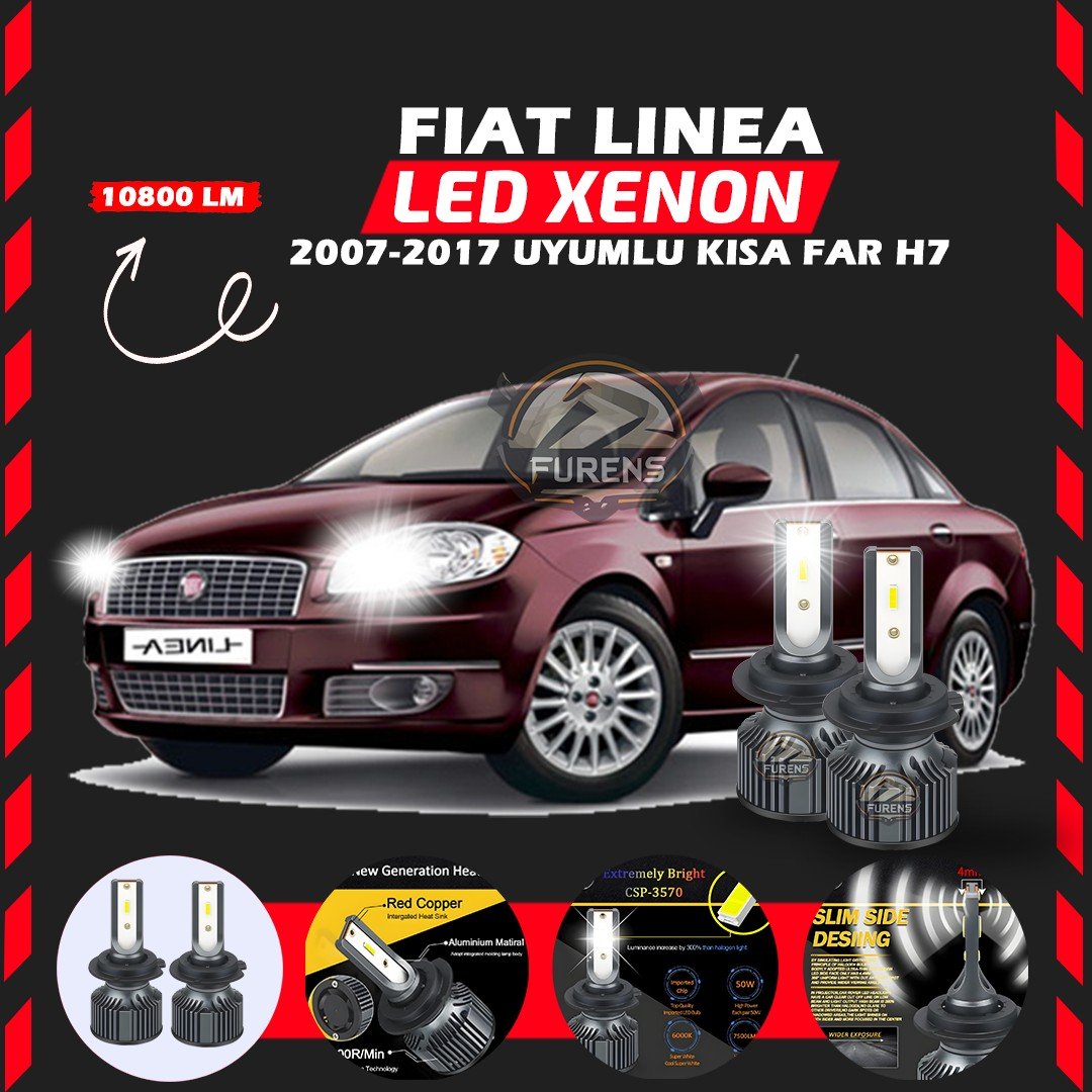 Fiat Linea 2007-2017 Kısa Far Uyumlu Şimşek Etkili Led Xenon Premium Series H7