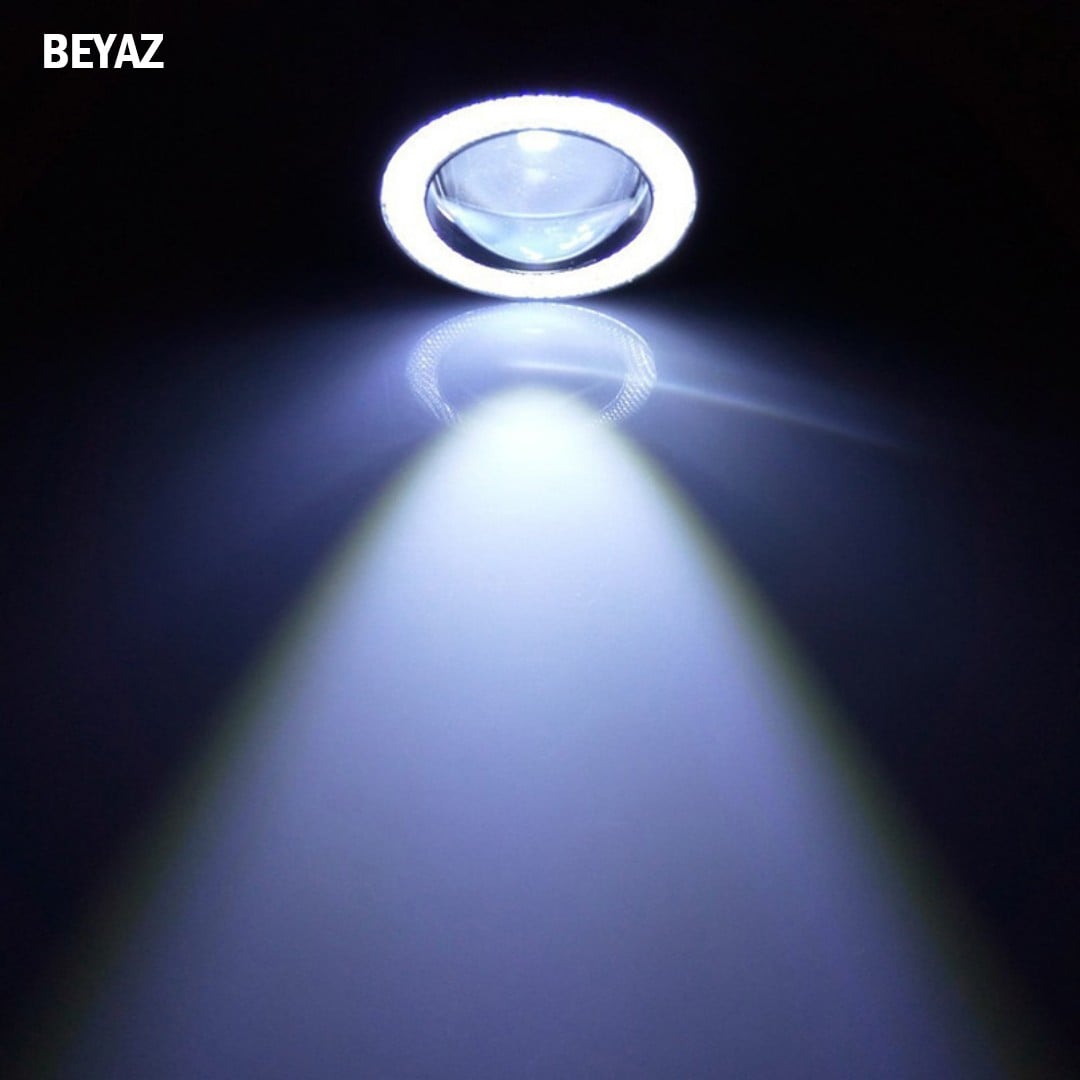 Fiat Linea Uyumlu, Universal Mercekli Led Angel Sis Farı, 76mm Beyaz Renk