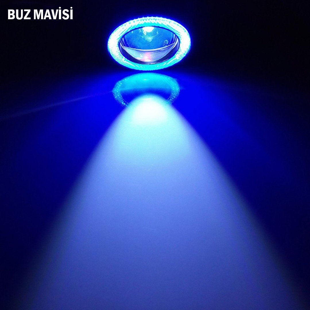 Fiat Linea Uyumlu, Universal Mercekli Led Angel Sis Farı, 76mm Buz Mavi Renk