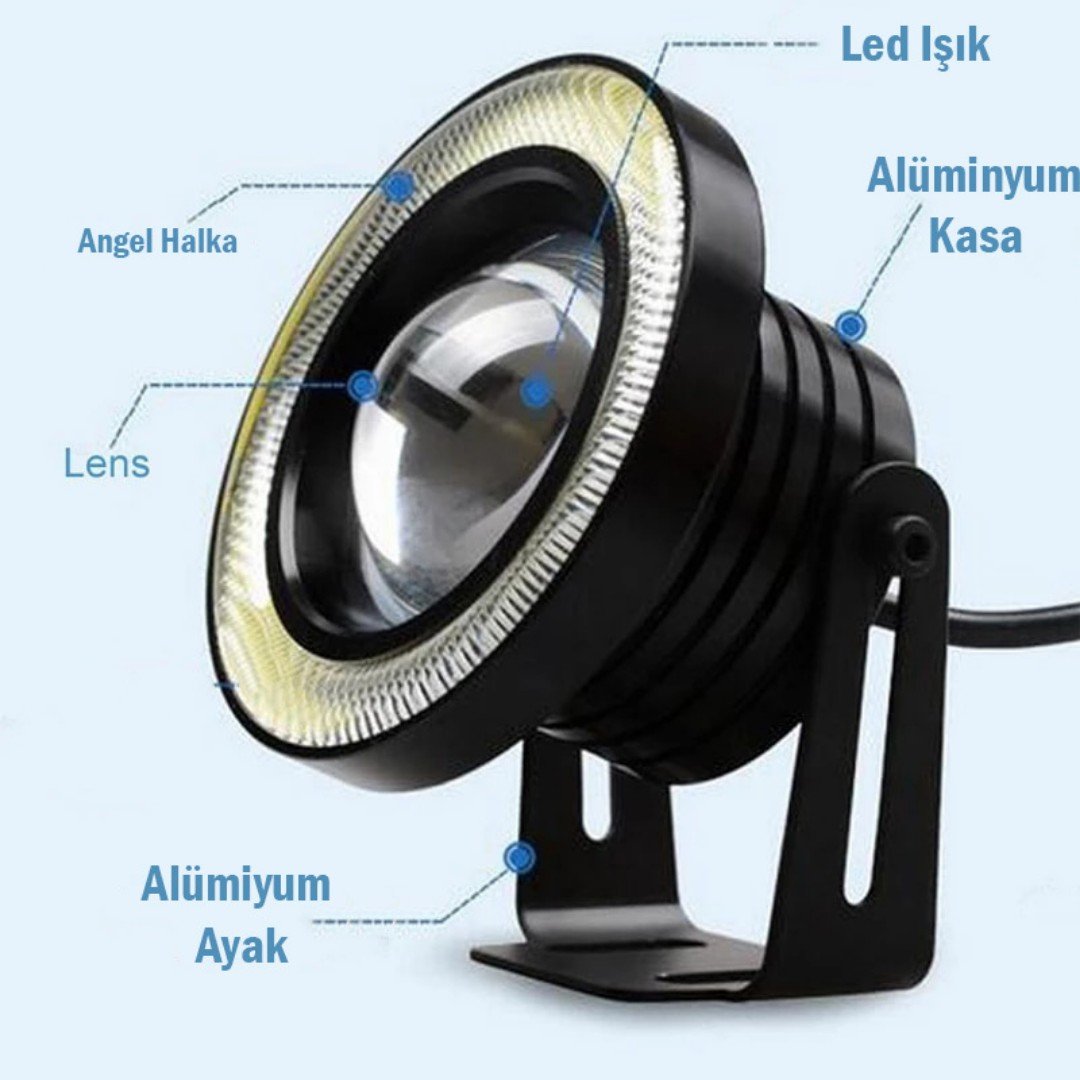 Fiat Linea Uyumlu, Universal Mercekli Led Angel Sis Farı, 76mm Beyaz Renk