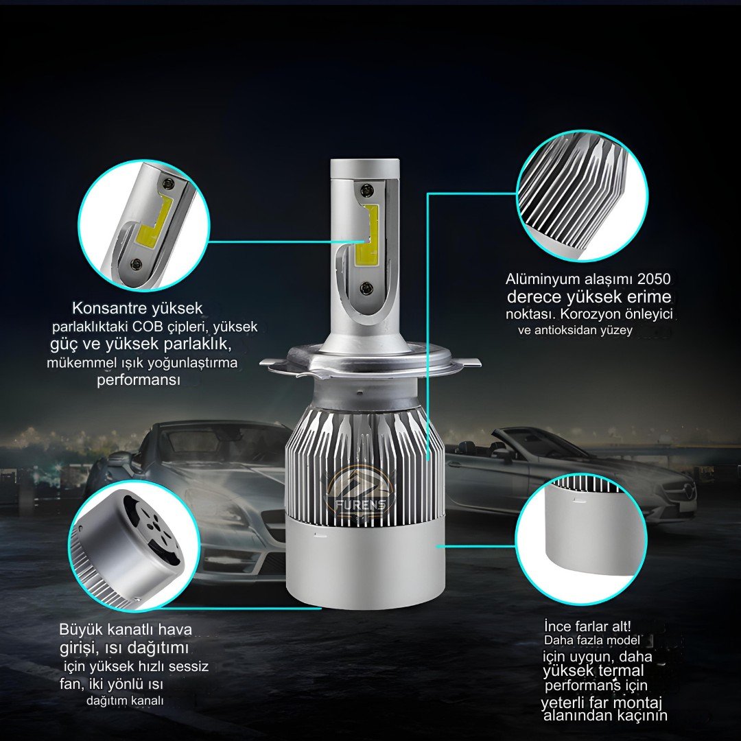 Ford Connect 2002-2013 Uzun - Kısa Far Uyumlu Şimşek Etkili Led Xenon Performance Series H4