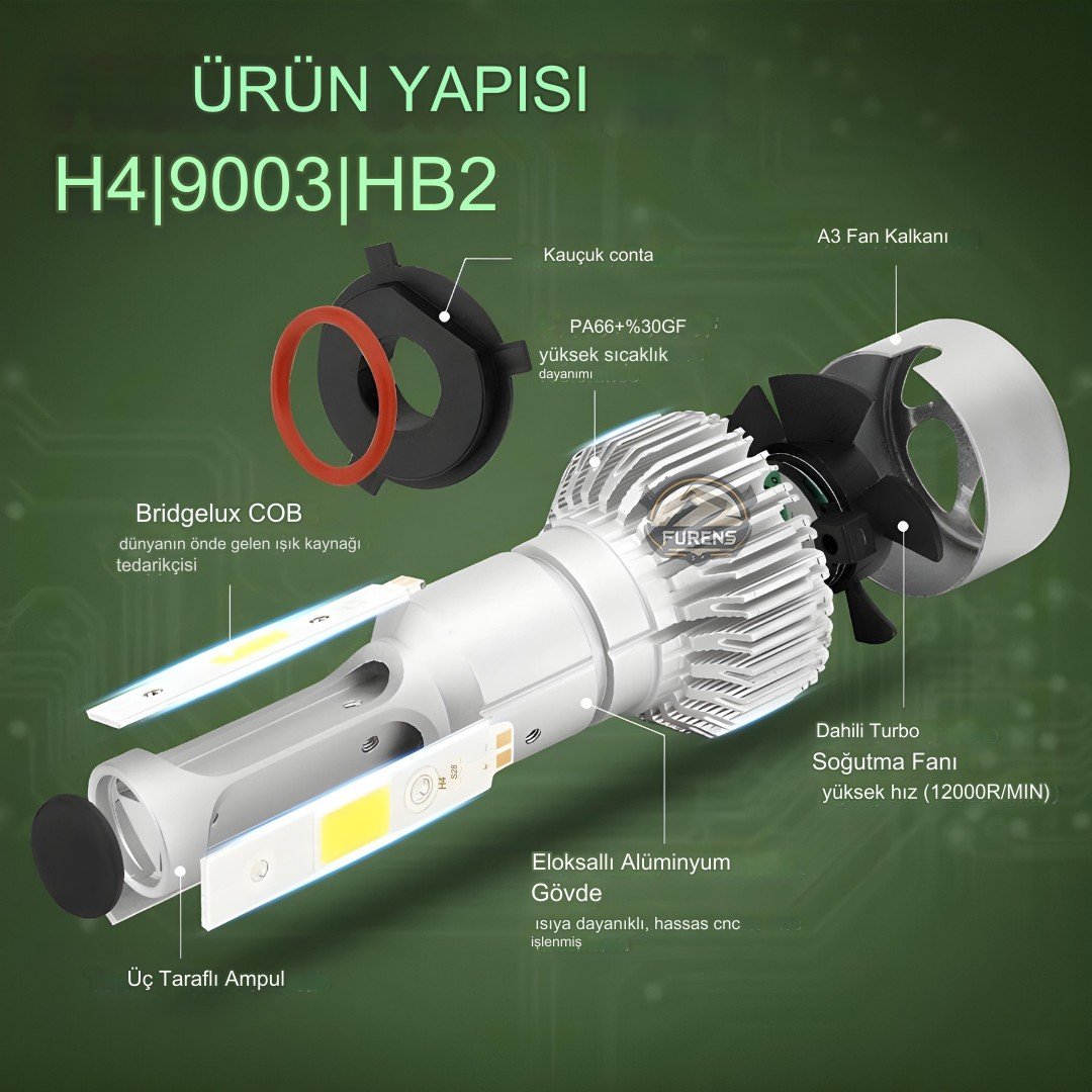 Ford Connect 2002-2013 Uzun - Kısa Far Uyumlu Şimşek Etkili Led Xenon Performance Series H4