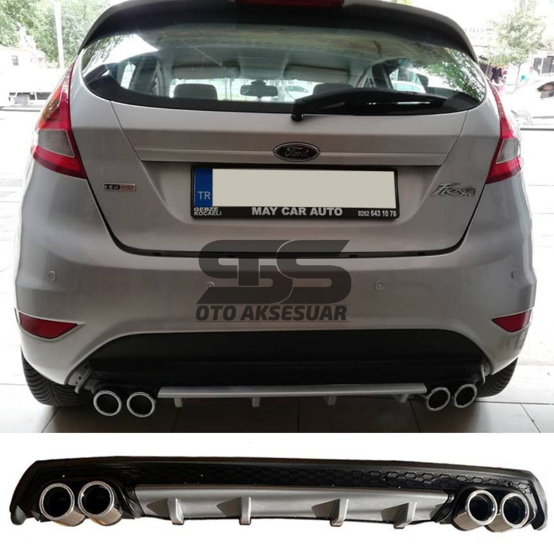 Ford Fiesta Mk7 Difüzör Arka Tampon Eki 4 Egzoz Çıkışlı Gri Lüx Tip
