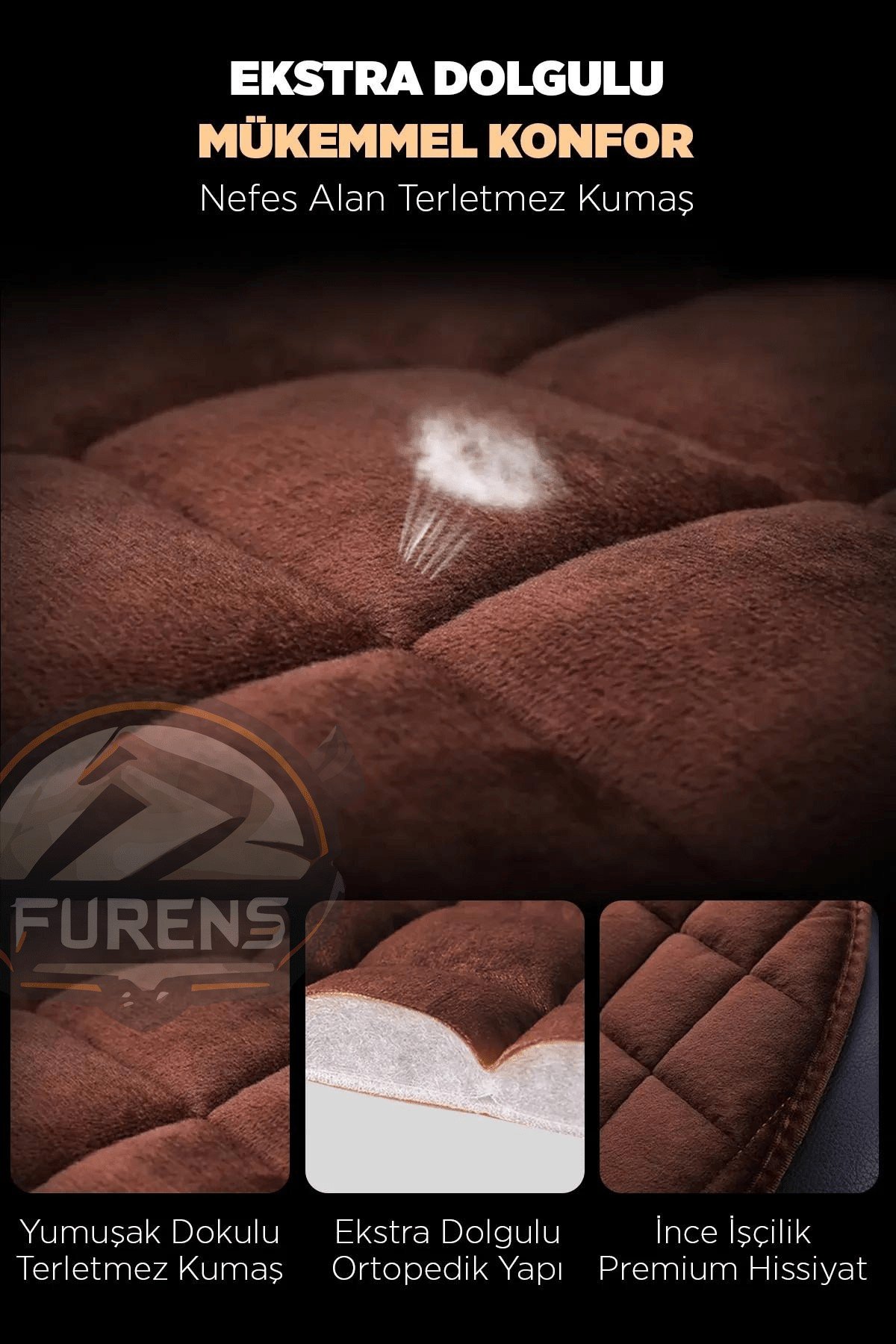 Ford Focus 2.5 Kahverengi Renk Tay Tüyü Cepli & Terletmez Sırtlı Oto Koltuk Minder Seti - Koltuk Koruma Kılıfı (ÖN & ARKA TAM SET)