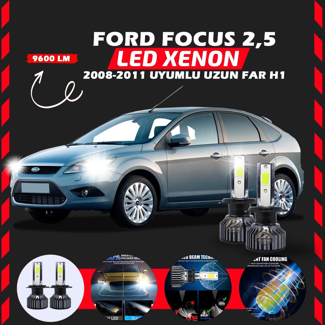 Ford Focus 2.5 2008-2011 Uzun Far Uyumlu Şimşek Etkili Led Xenon Pro Series H1