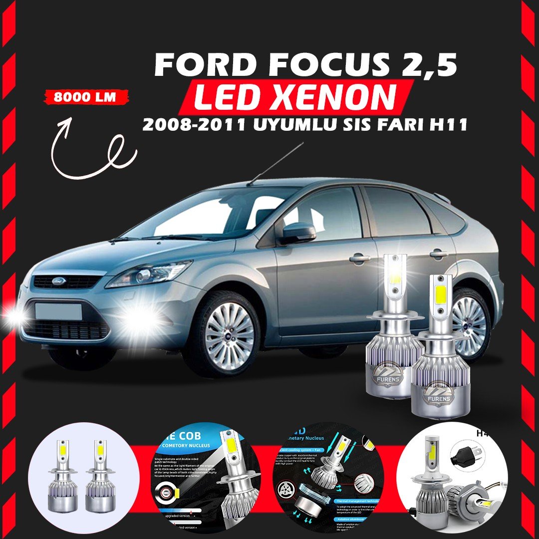 Ford Focus 2.5 2008-2011 Sis Farı Uyumlu Şimşek Etkili Led Xenon Performance Series H11