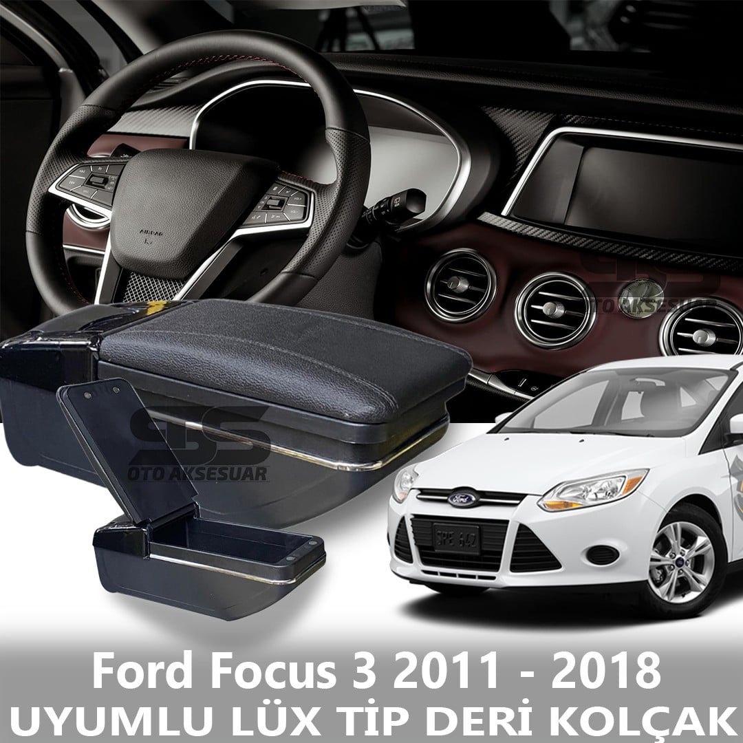 Ford Focus 3 2011 - 2018 Uyumlu Premium  Deri Kol Dayama Kolçak Lüx Tip 